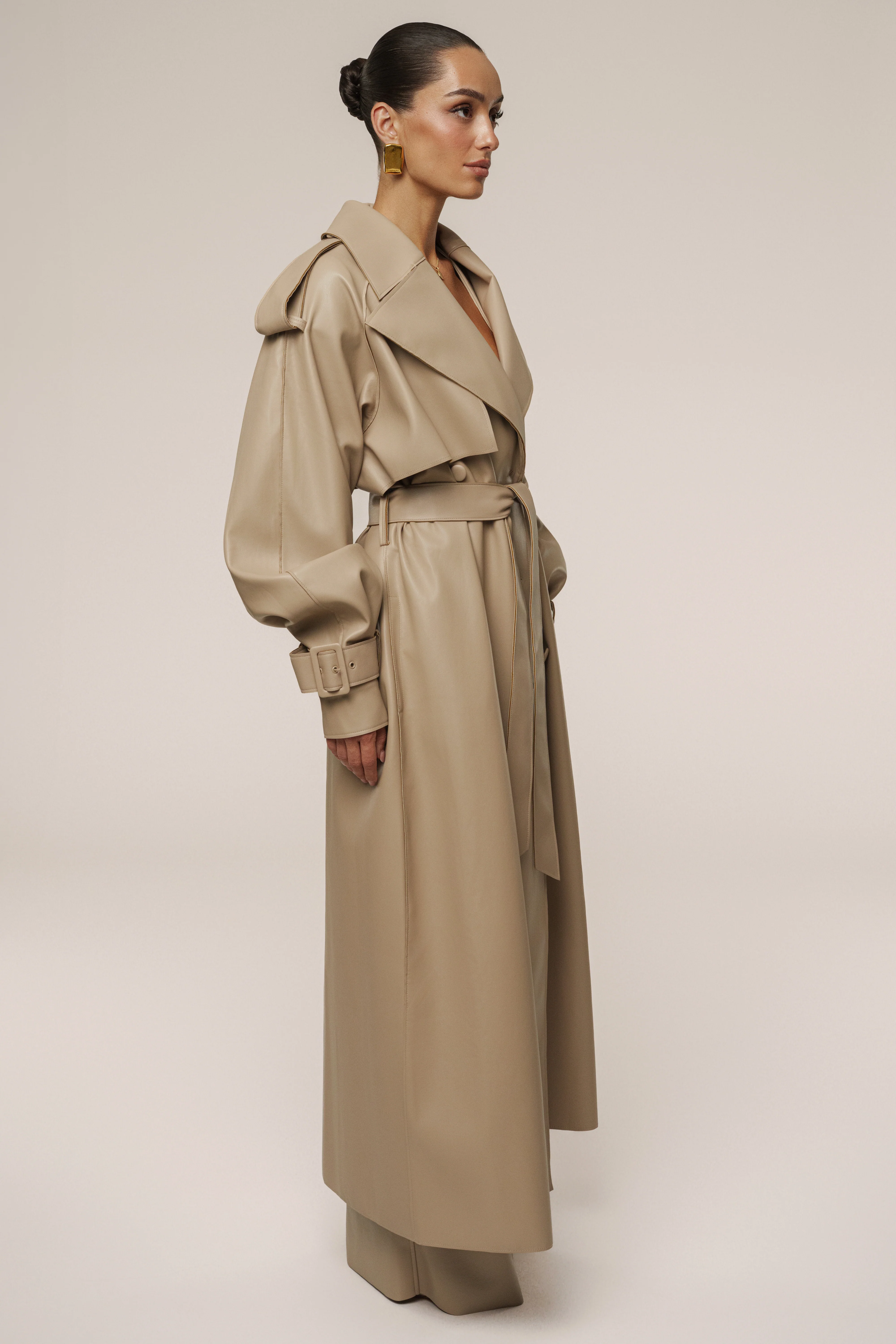 Tan The Icon PU Leather Coat - Image 9