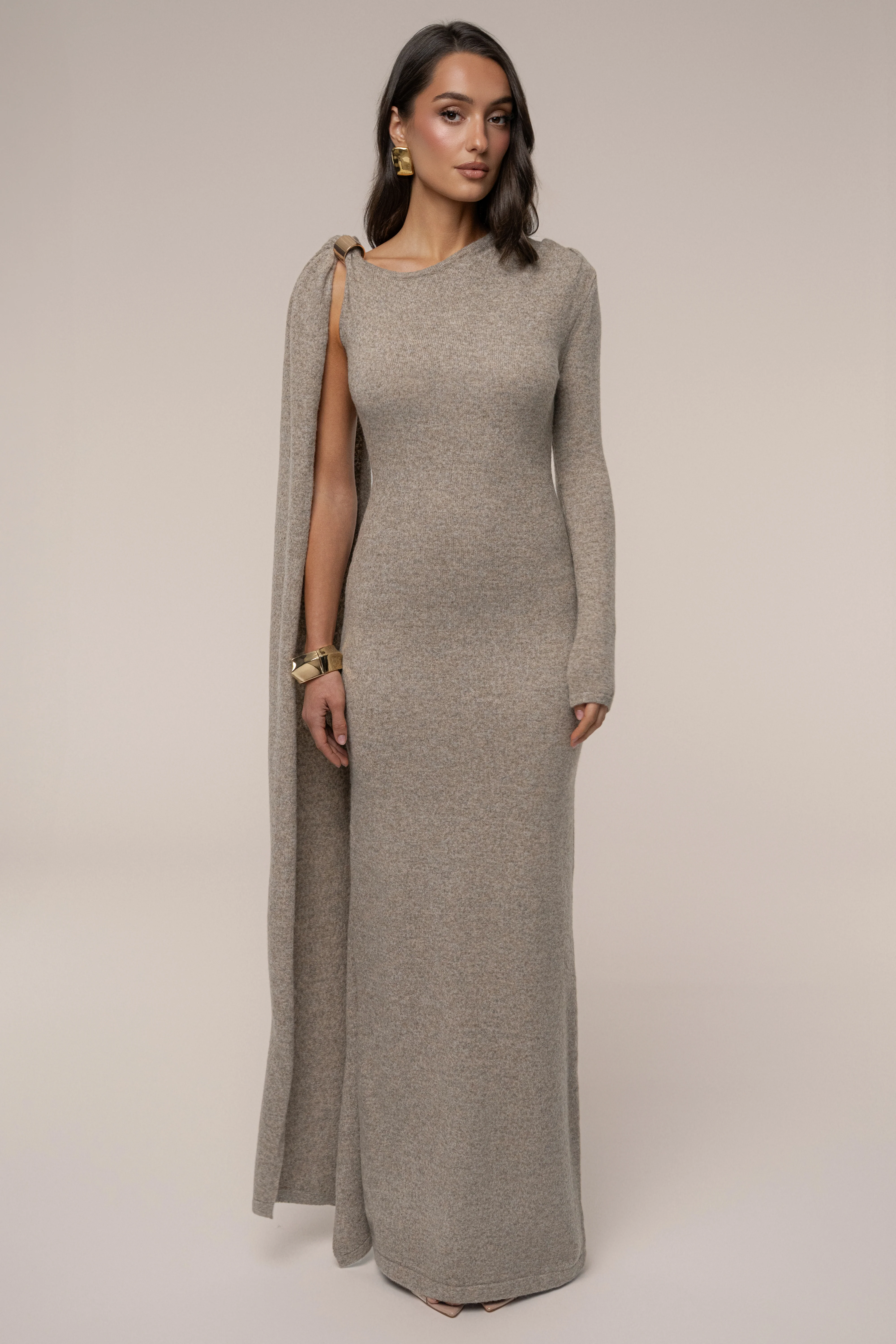 Taupe Aniza Drape Maxi Dress - Image 9