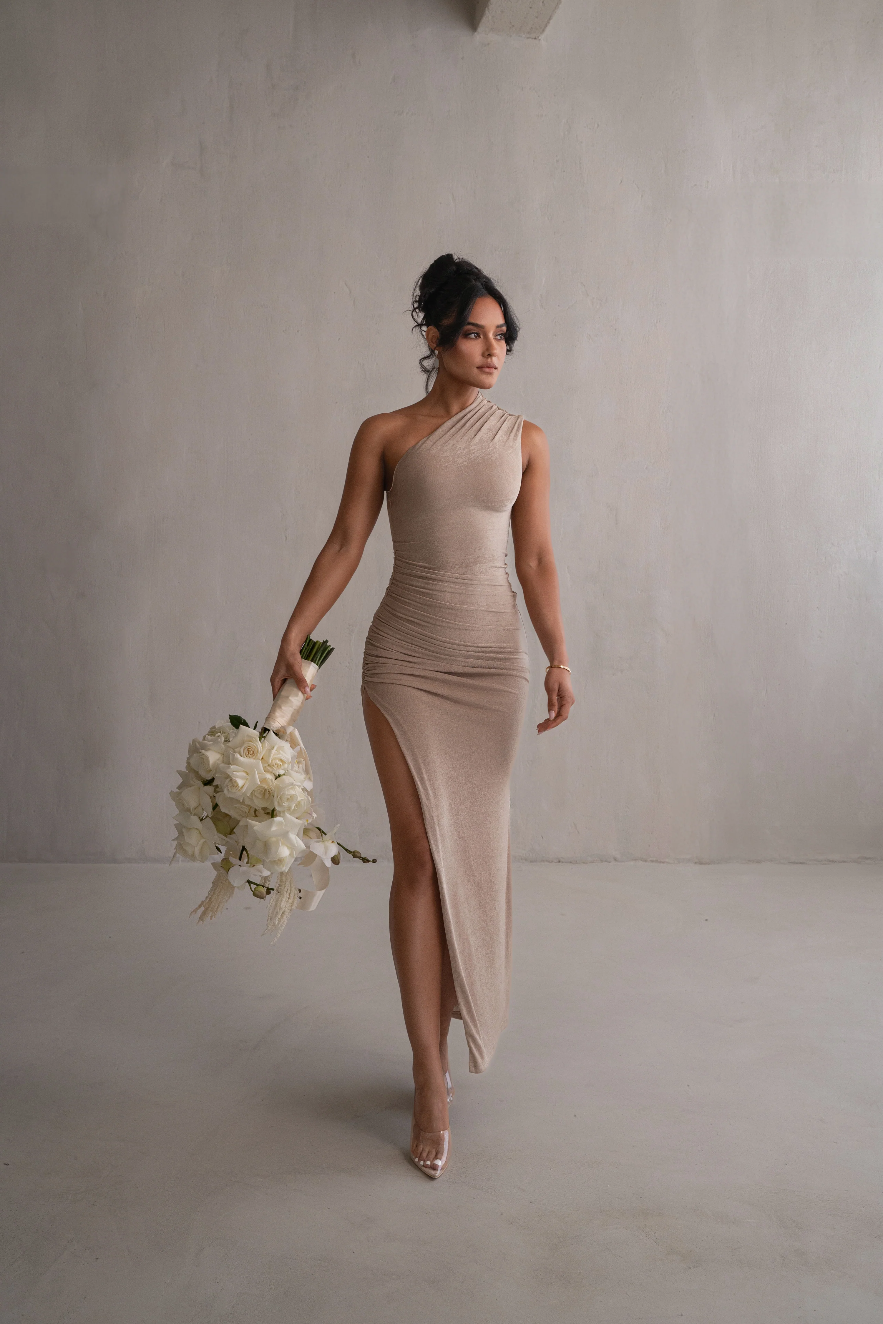 Taupe Contrast Eden One Shoulder Maxi Dress - Image 5