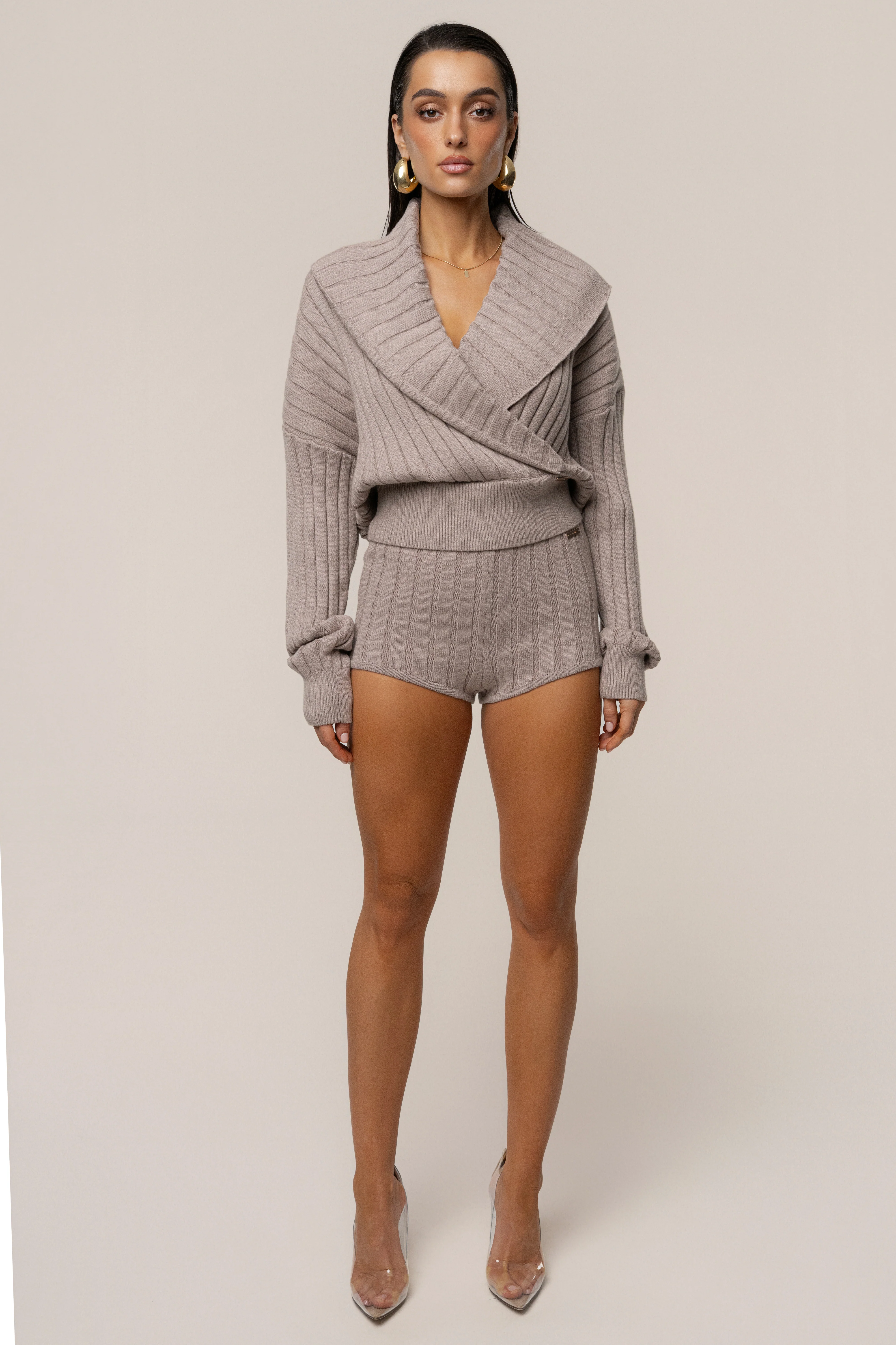 Taupe Ease Forward Knit Top - Image 3