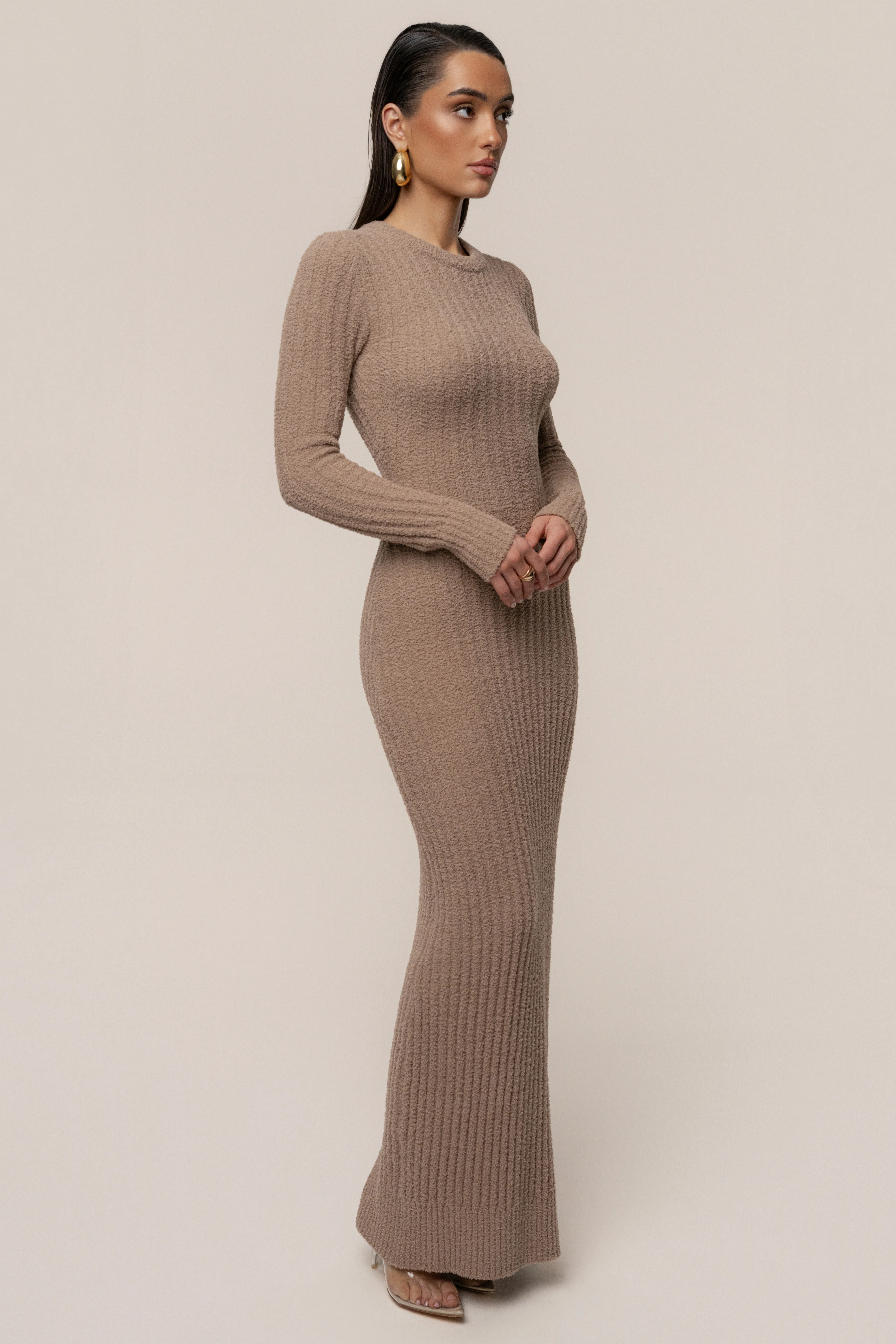 Taupe First Class Ribbed Maxi Dress - Image 17