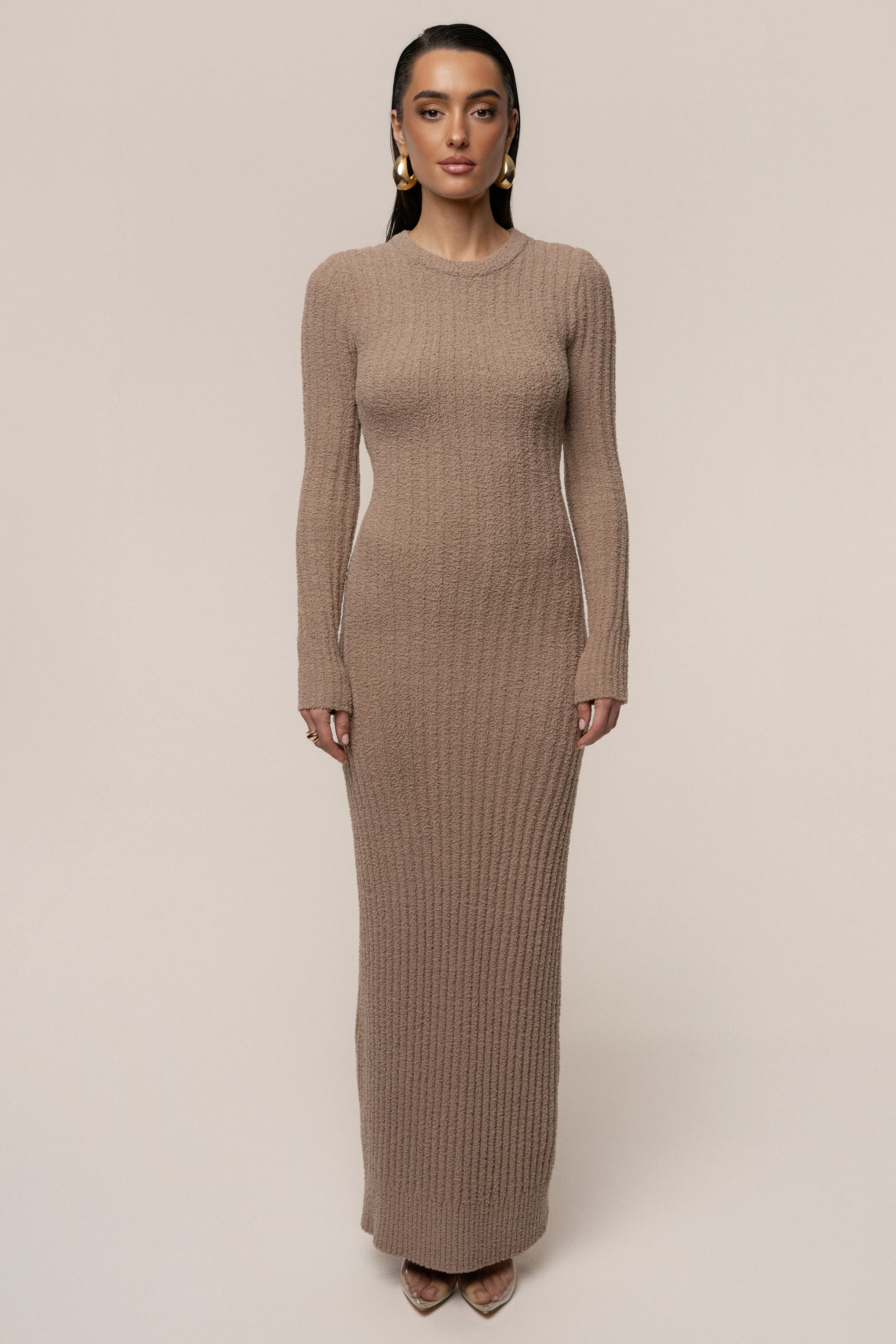 Taupe First Class Ribbed Maxi Dress - Image 3