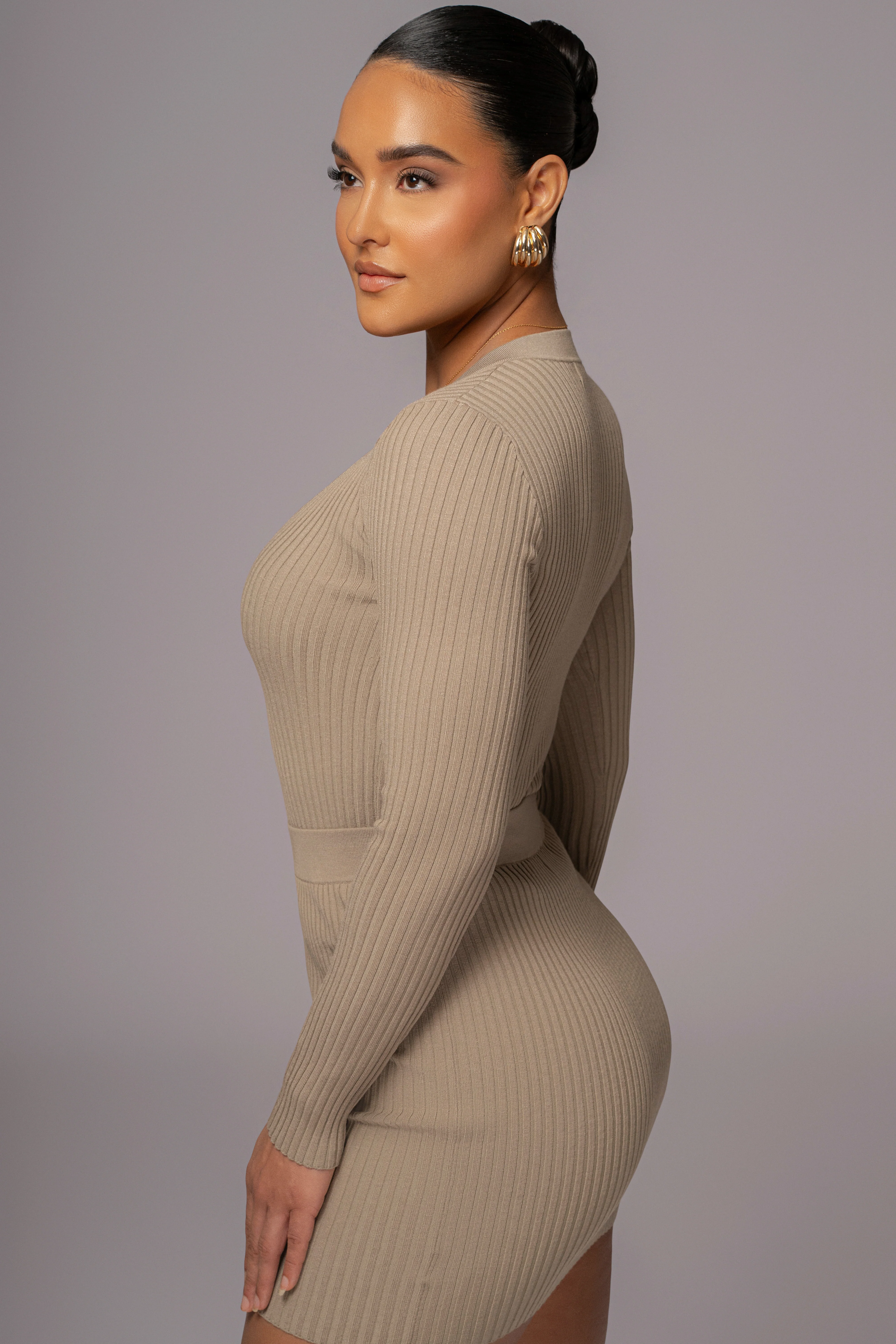 Taupe Jessy Ribbed Skirt Set - Image 13