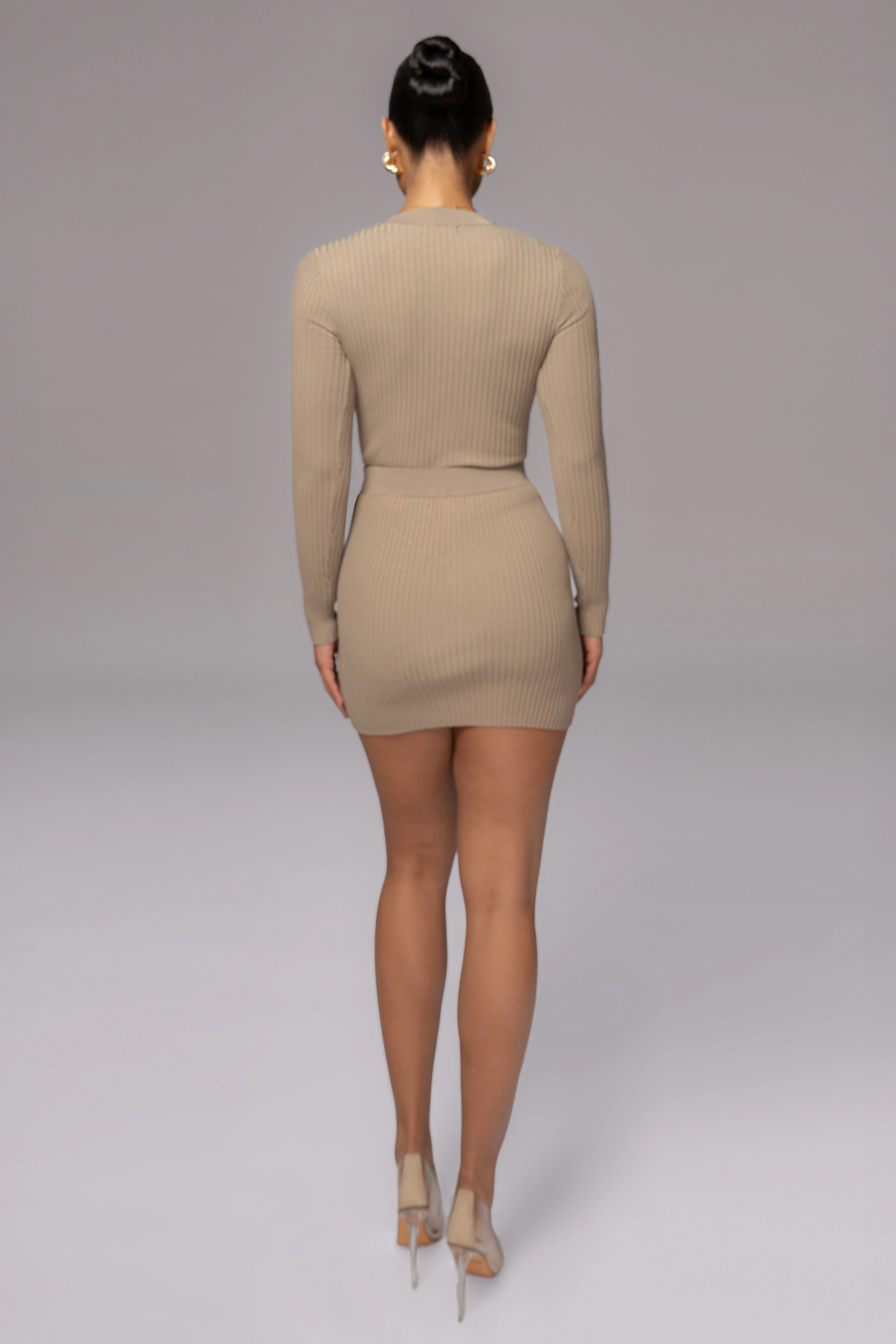 Taupe Jessy Ribbed Skirt Set - Image 14