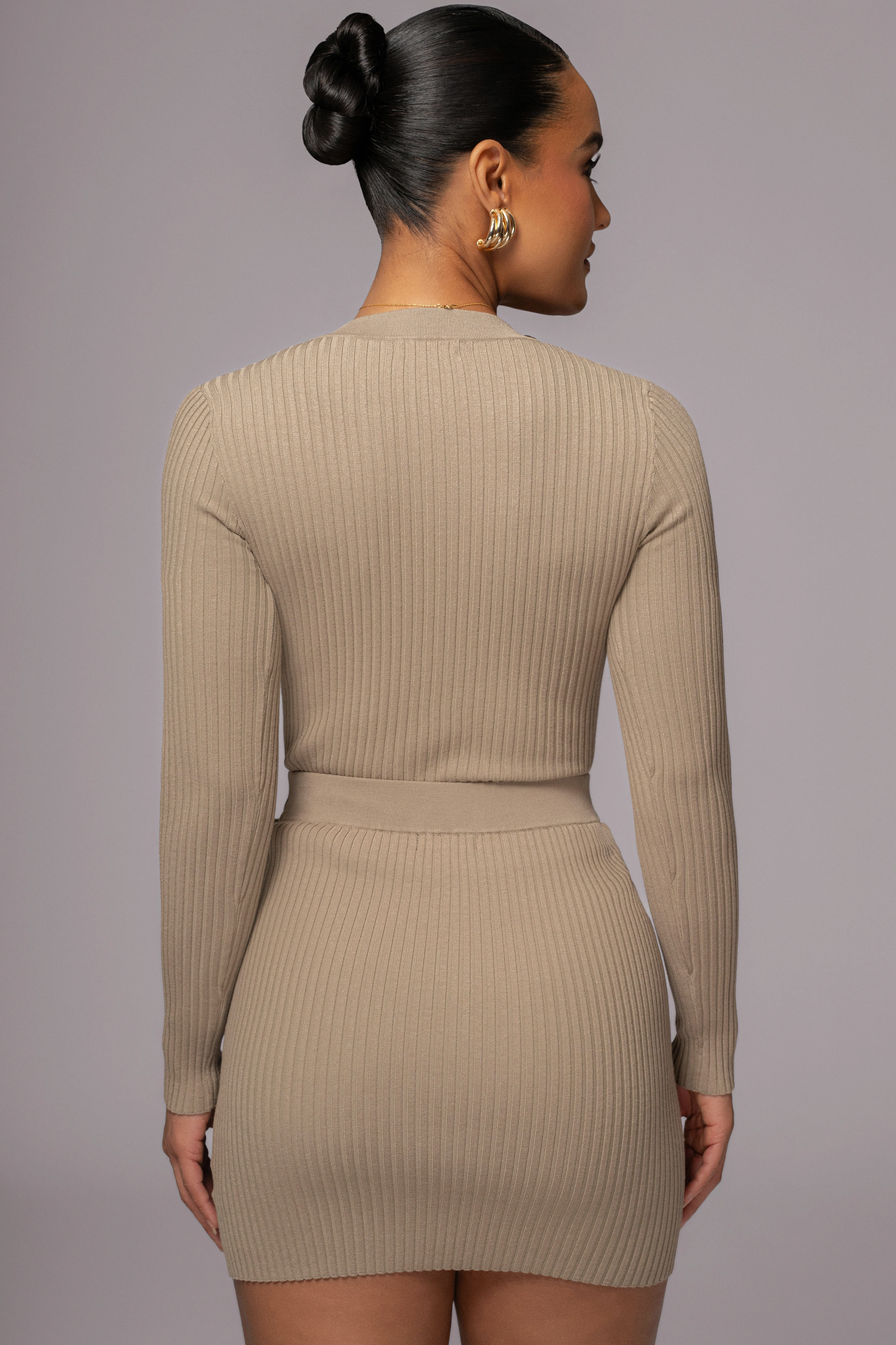 Taupe Jessy Ribbed Skirt Set - Image 15