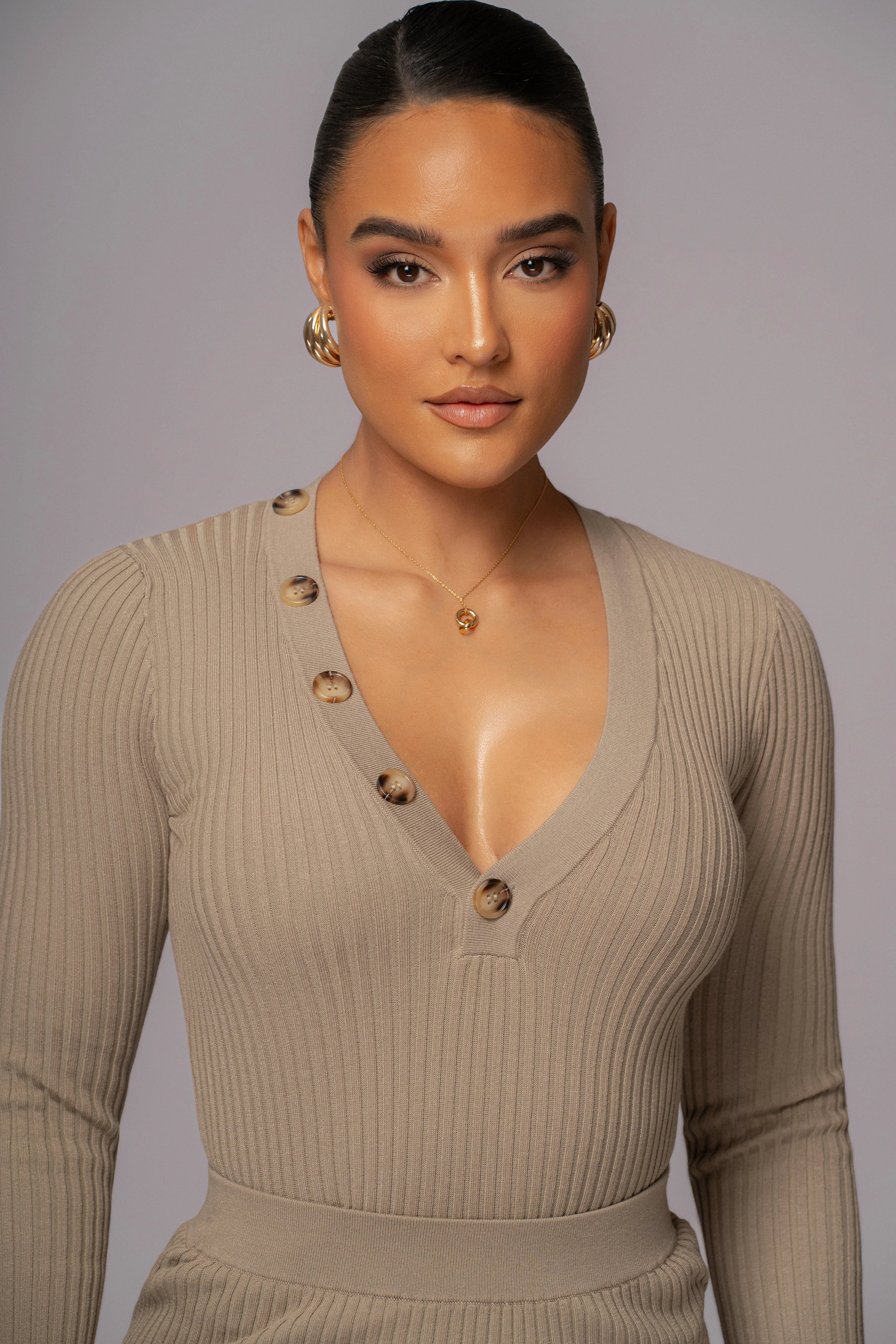 Taupe Jessy Ribbed Skirt Set - Image 8