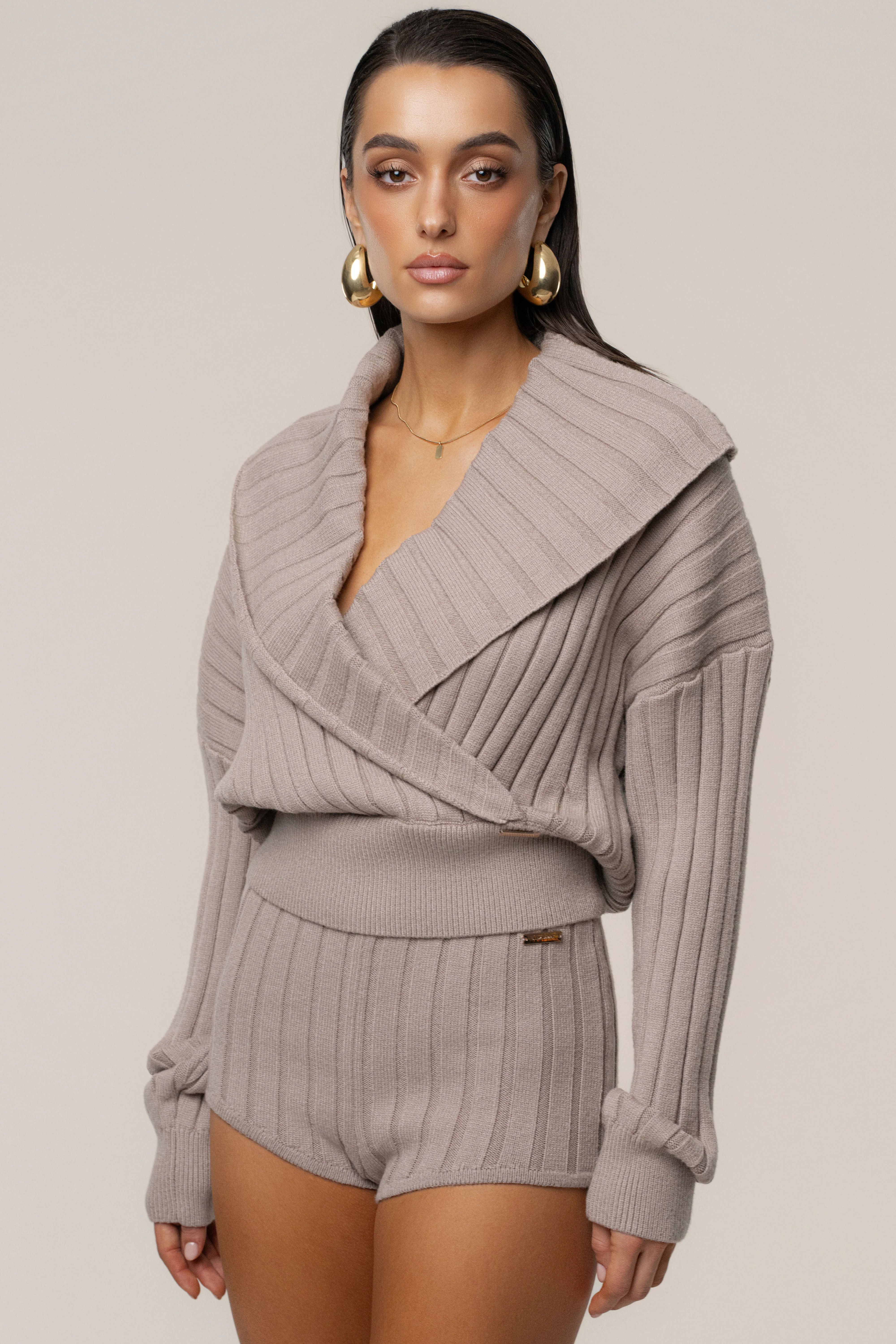 Taupe Knit Things Ribbed Shorts - Image 2