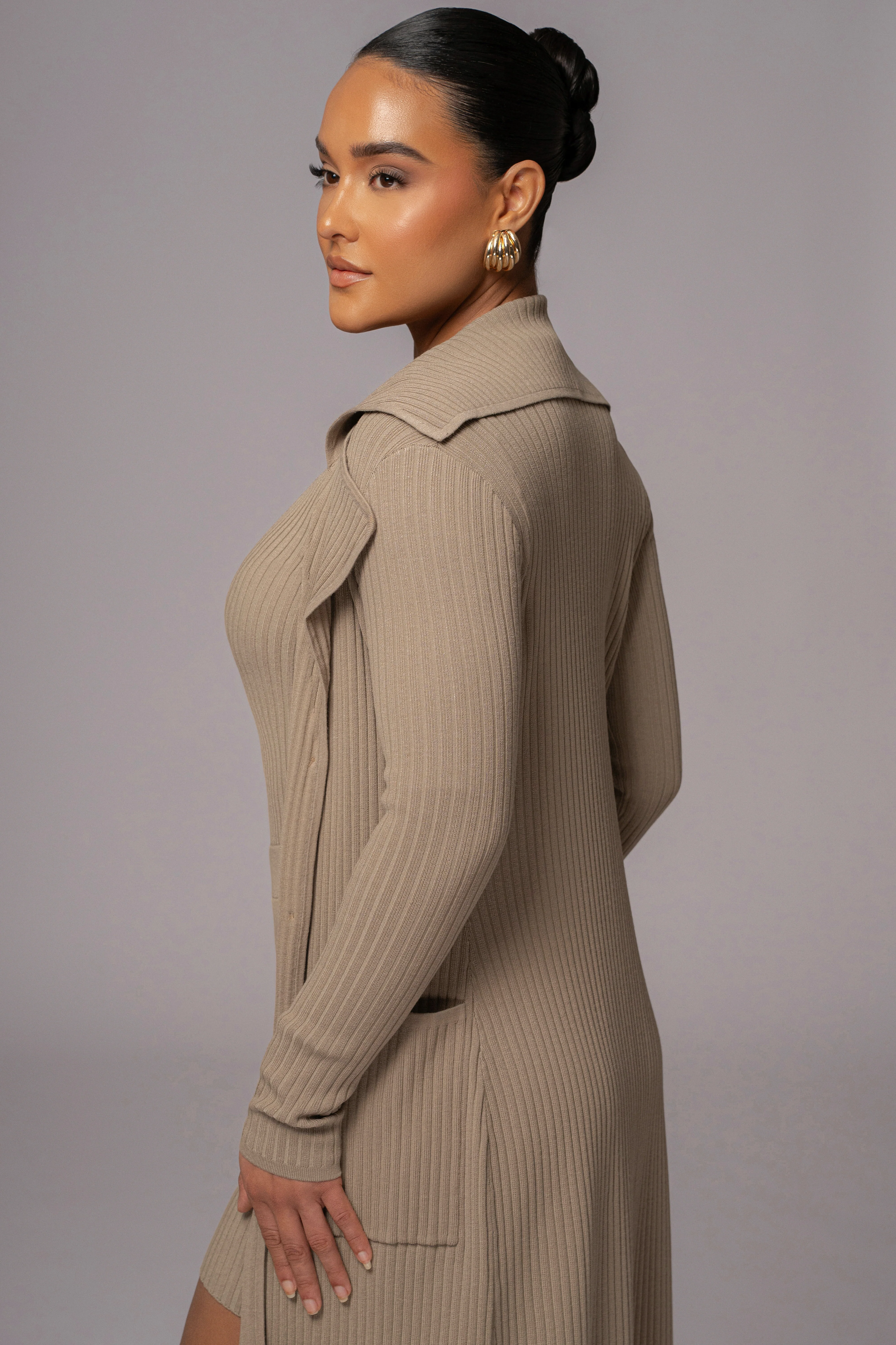 Taupe Lida Ribbed Duster - Image 9