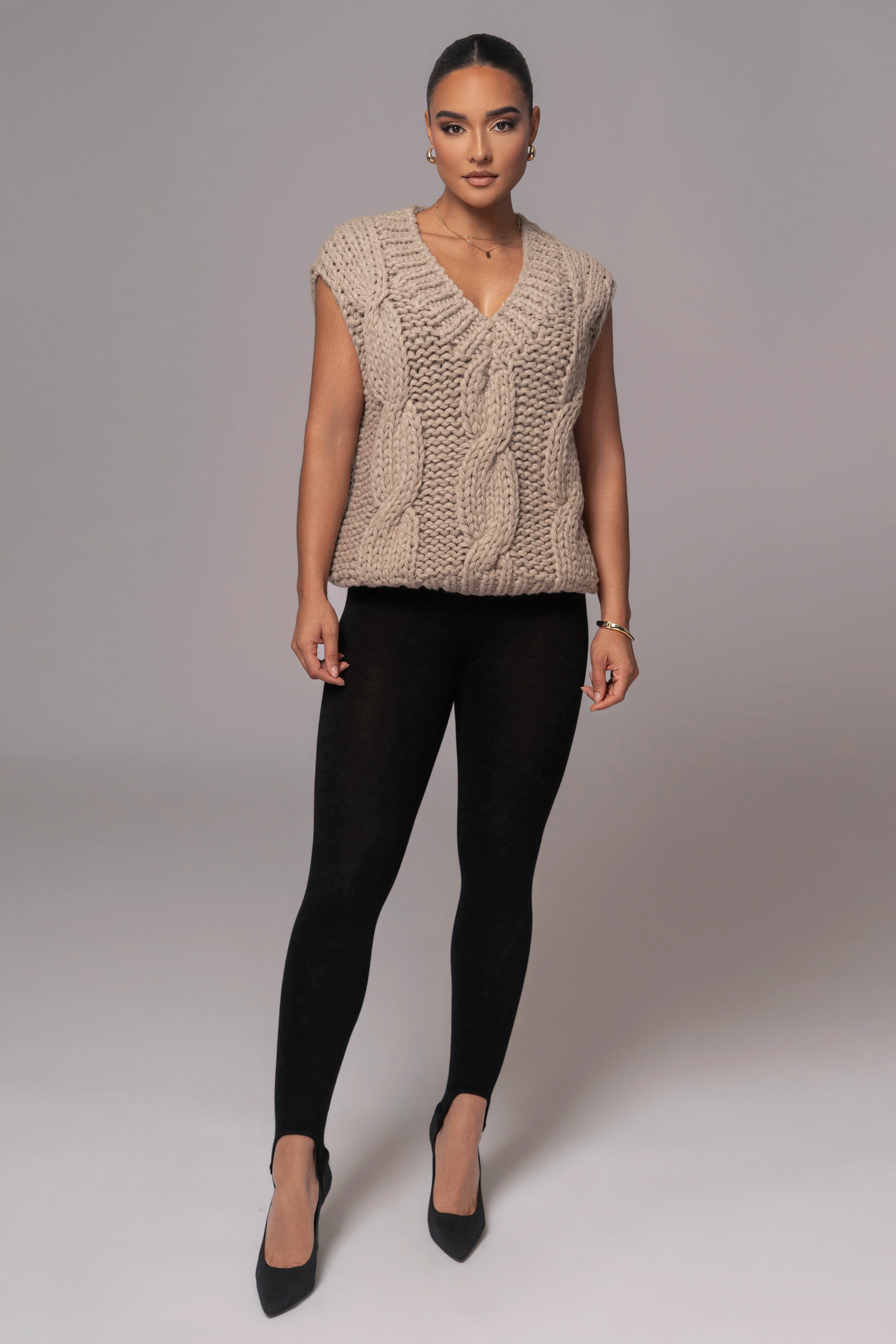 Taupe Mari Cable Knit Vest - Image 2