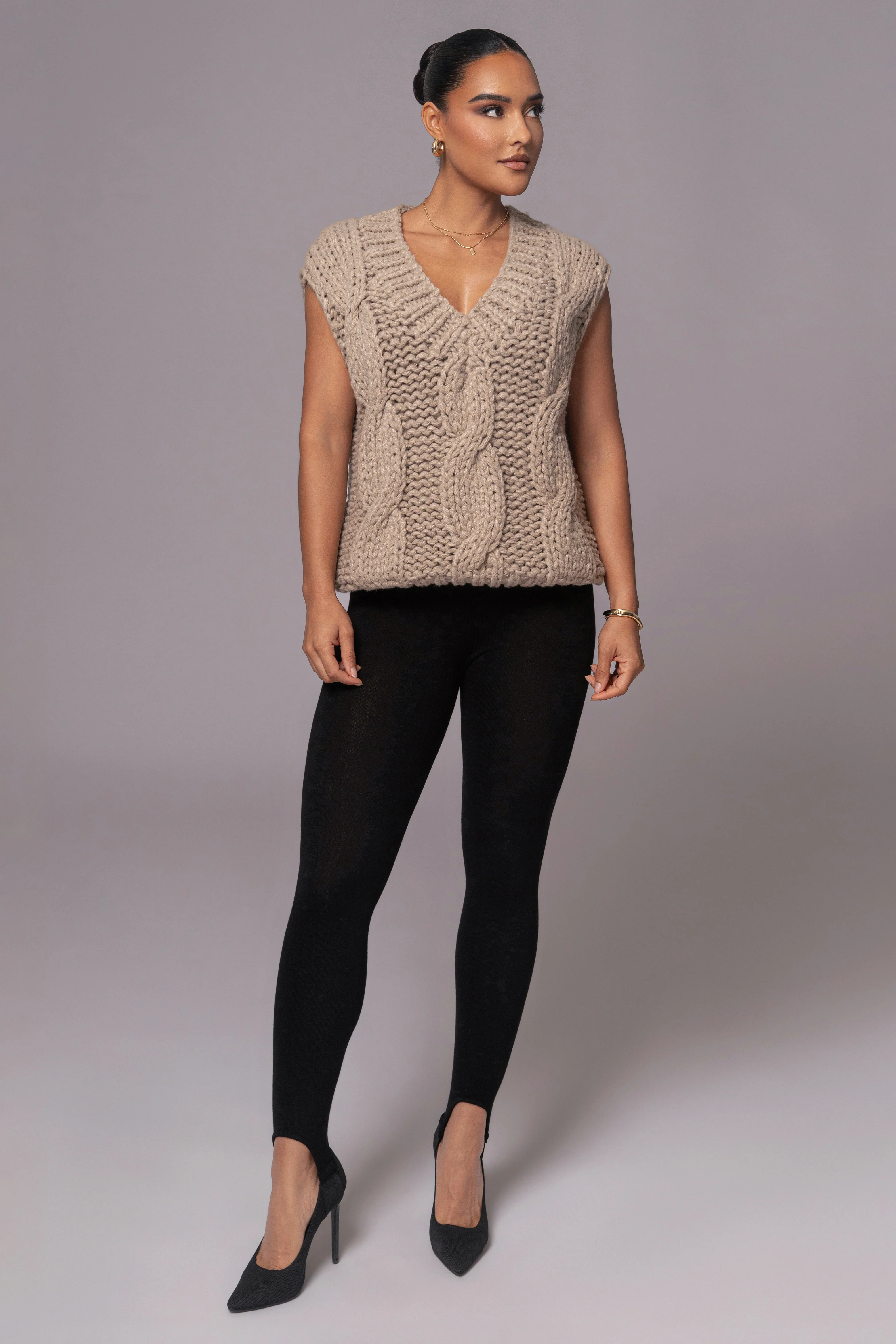 Taupe Mari Cable Knit Vest - Image 4