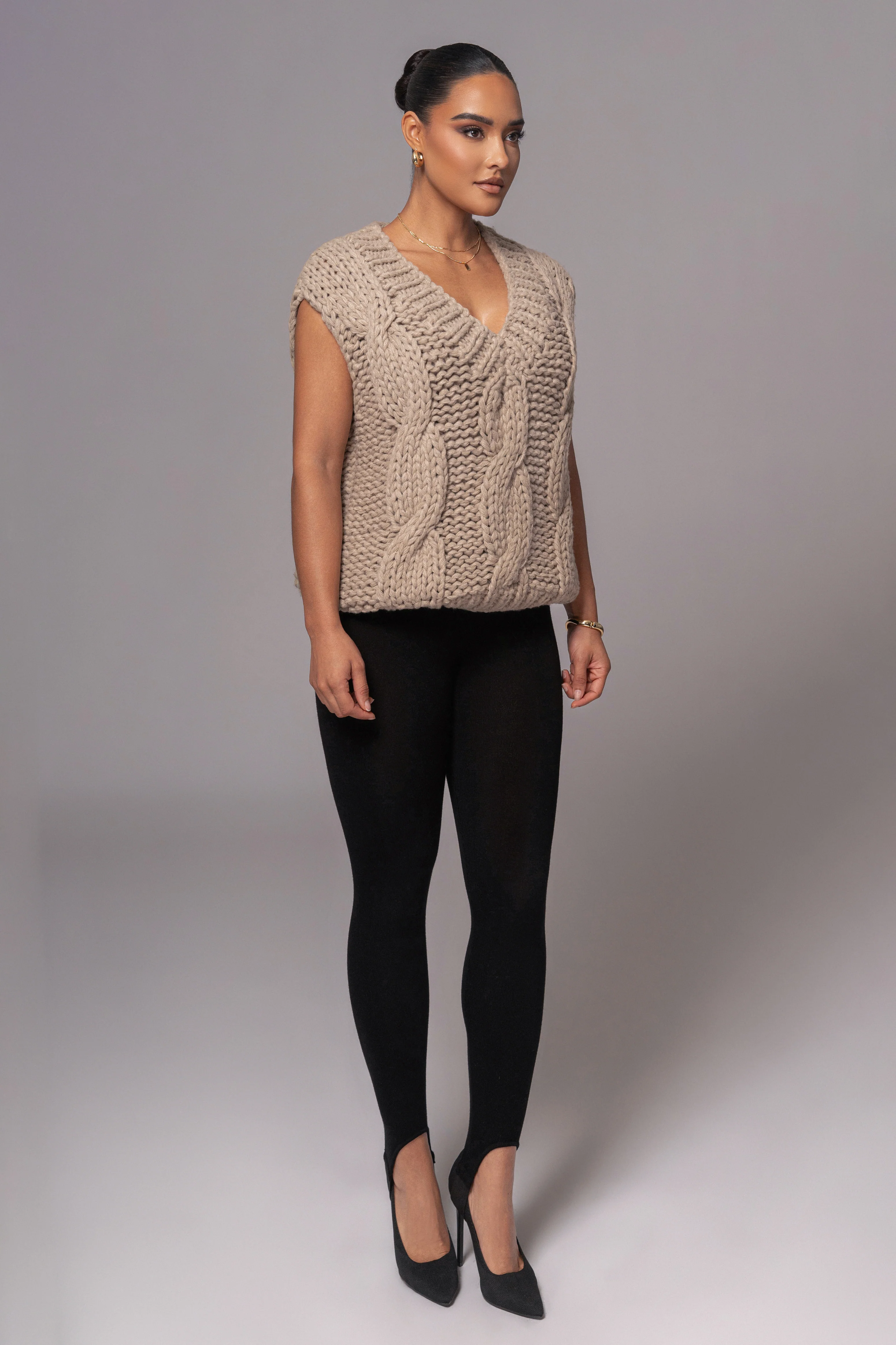 Taupe Mari Cable Knit Vest - Image 5