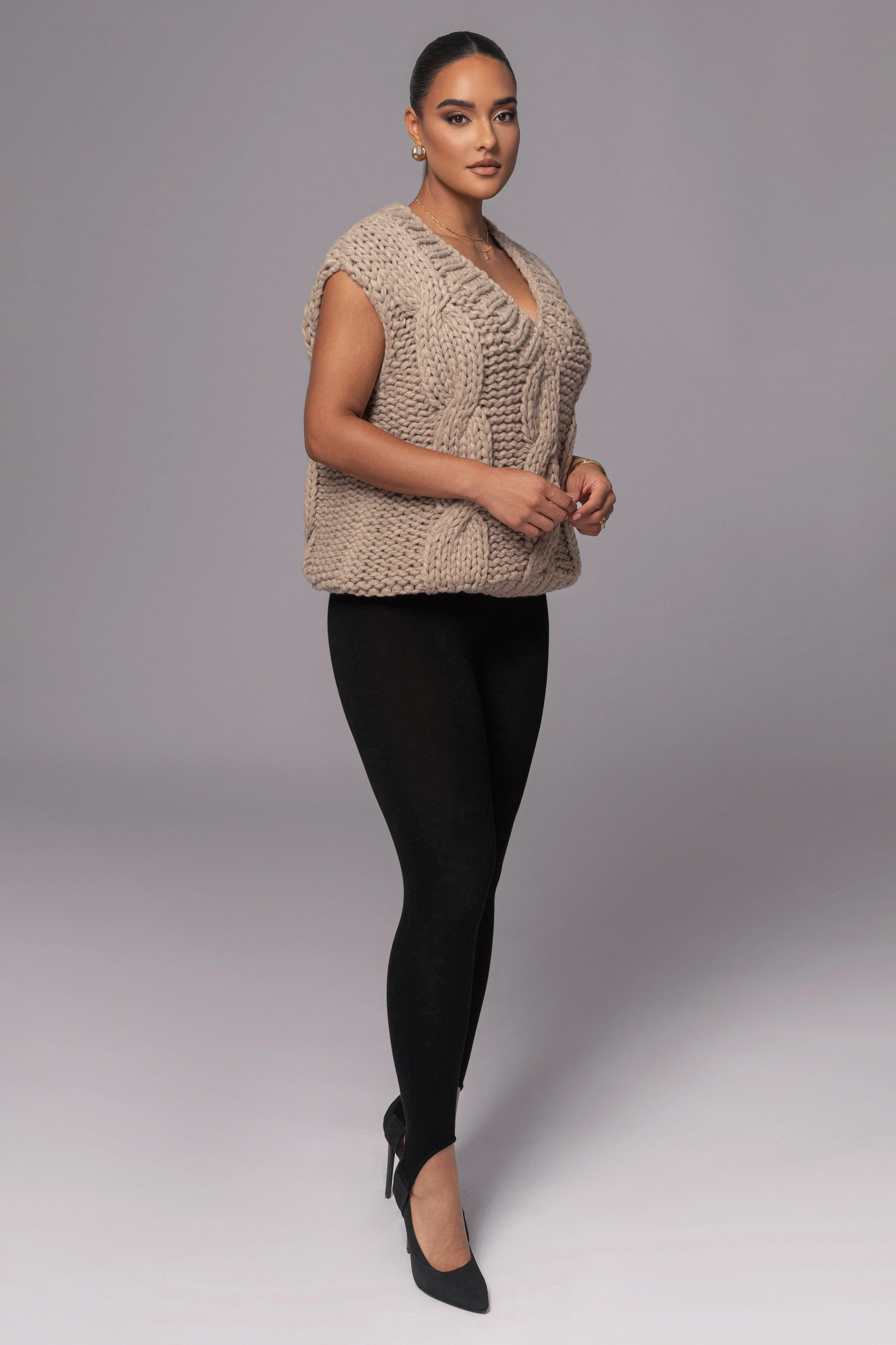 Taupe Mari Cable Knit Vest - Image 6