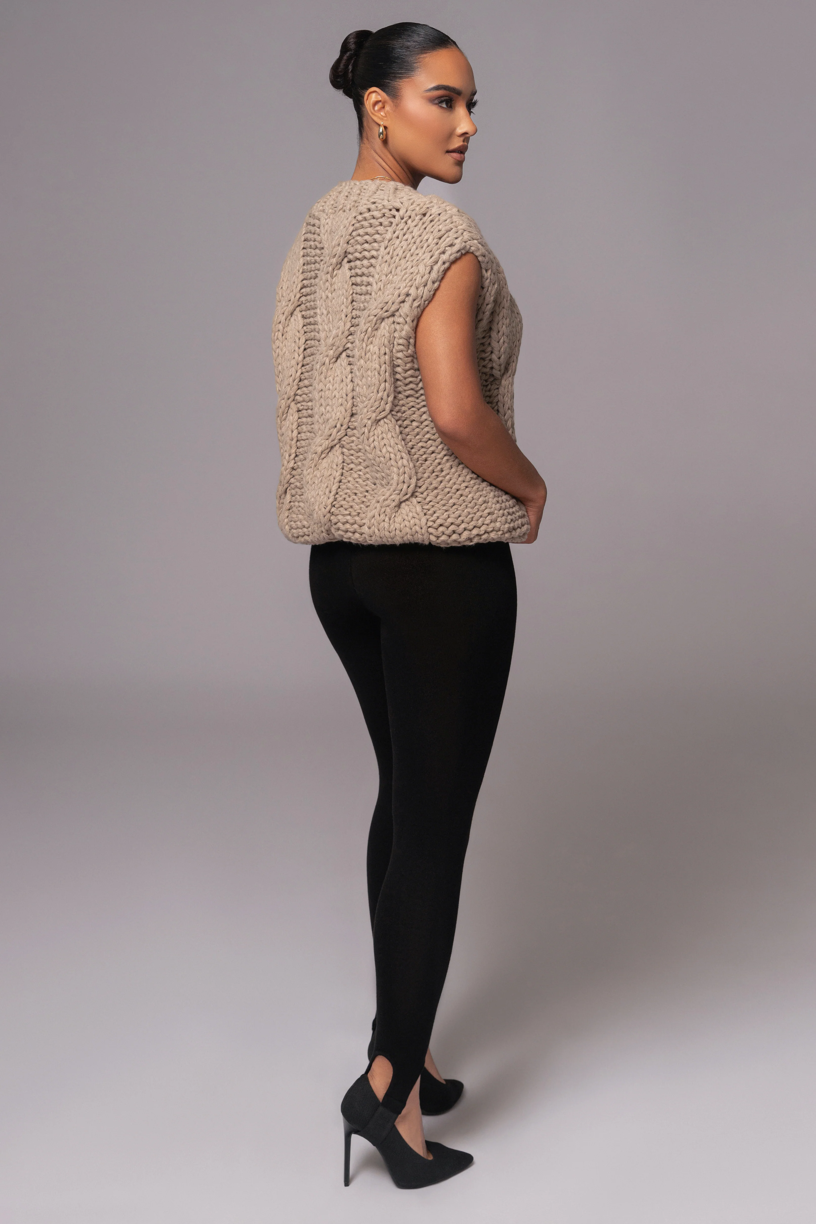 Taupe Mari Cable Knit Vest - Image 8