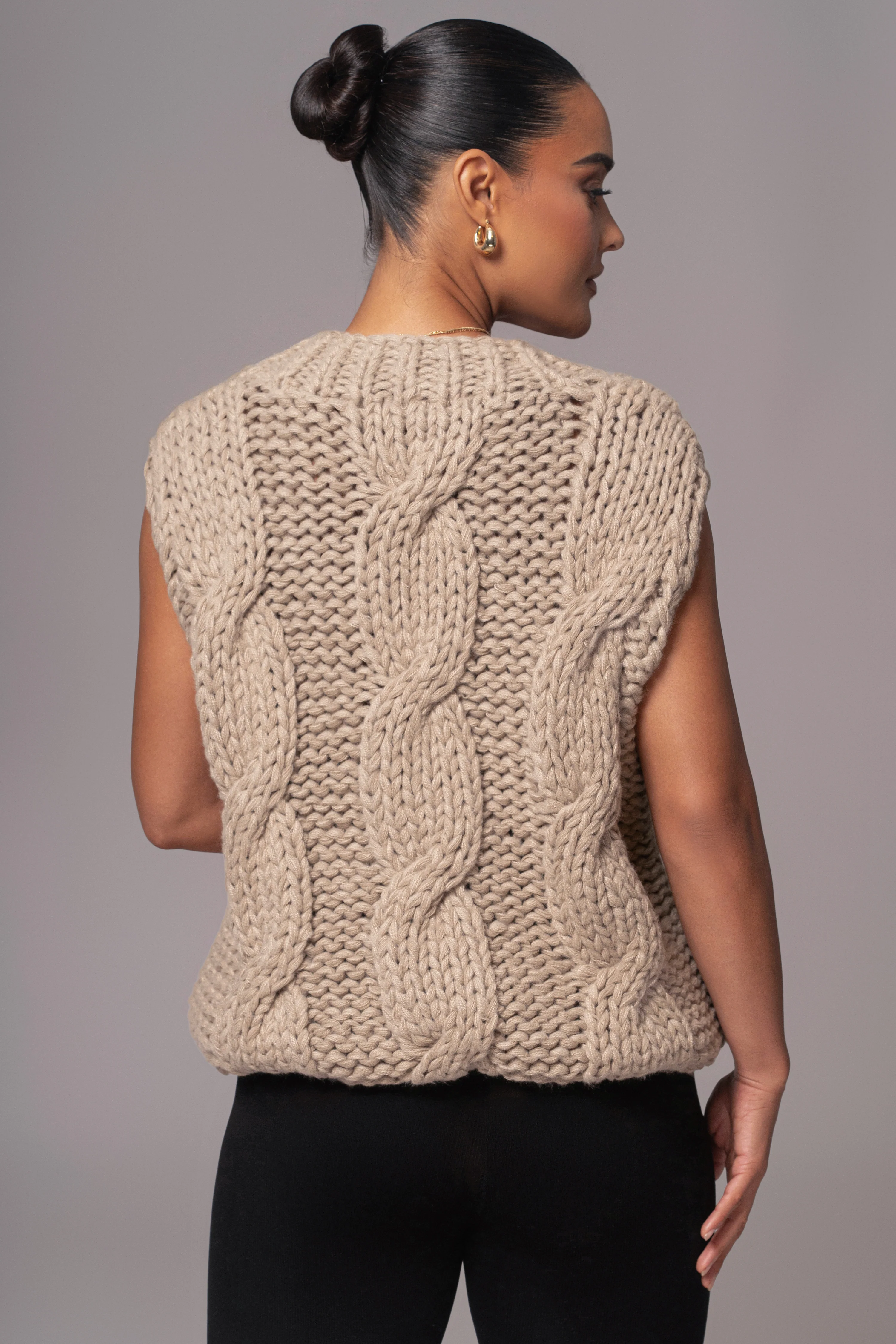 Taupe Mari Cable Knit Vest - Image 9