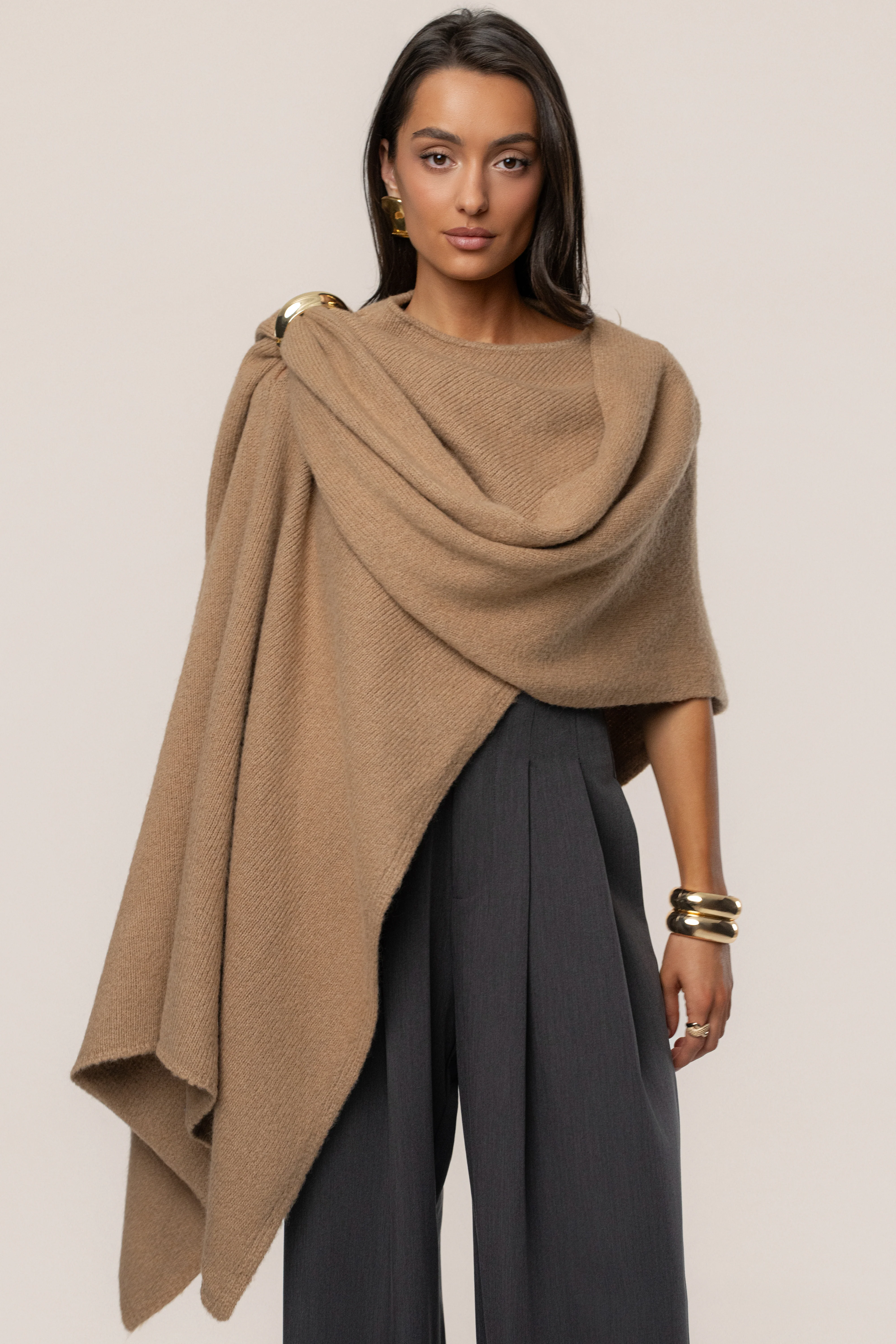 Taupe Radiance Knit Shawl - Image 2