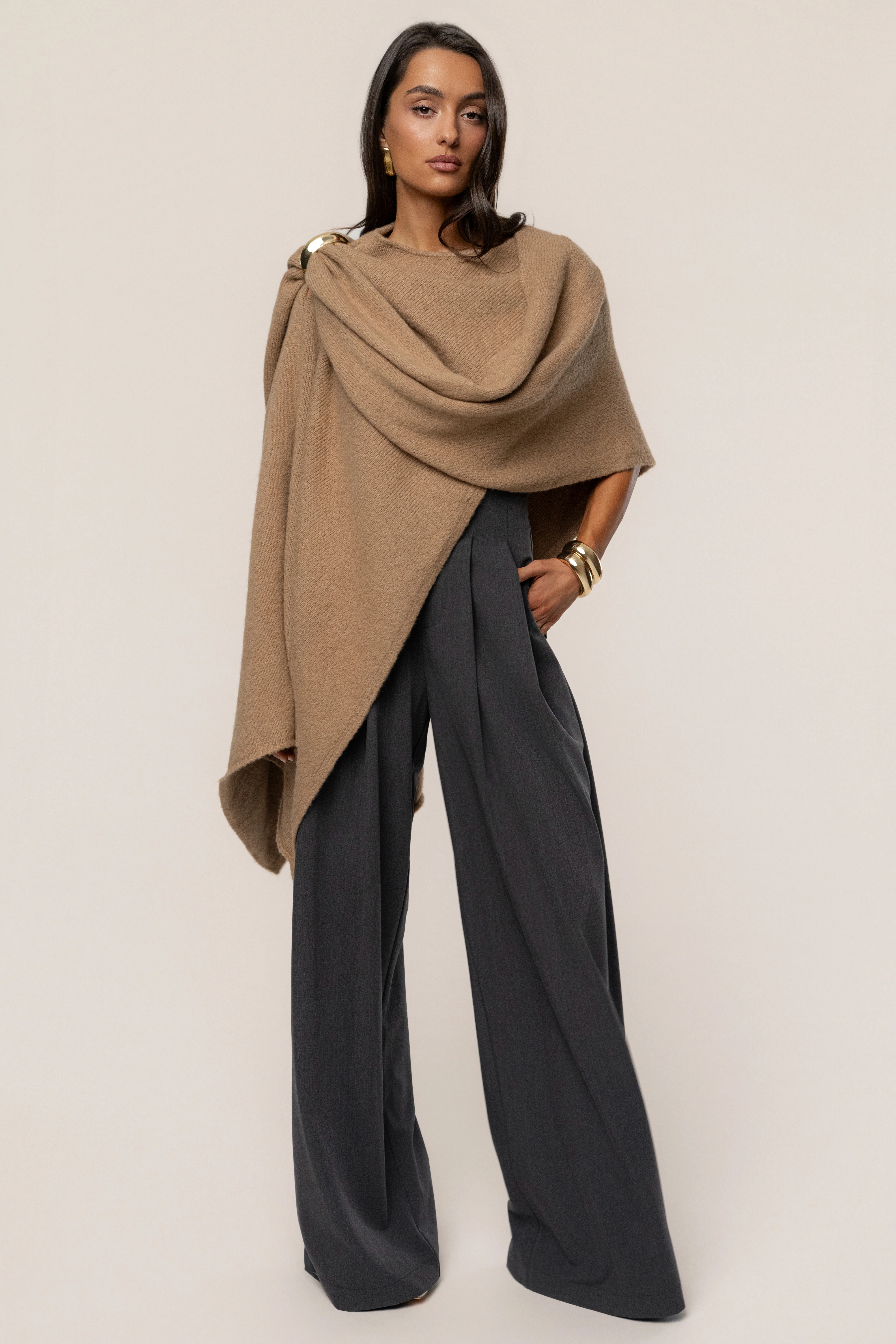 Taupe Radiance Knit Shawl - Image 3
