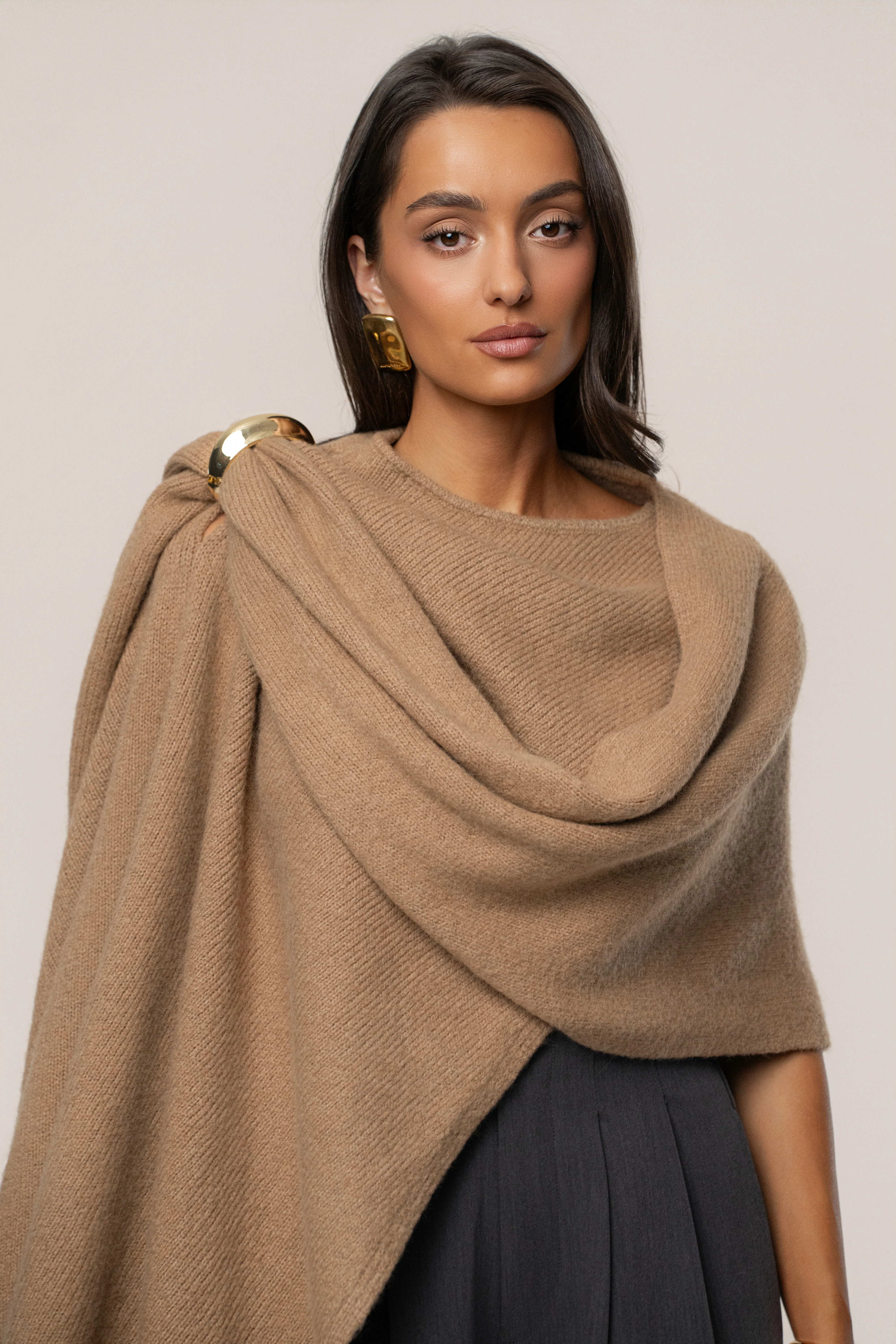 Taupe Radiance Knit Shawl - Image 4