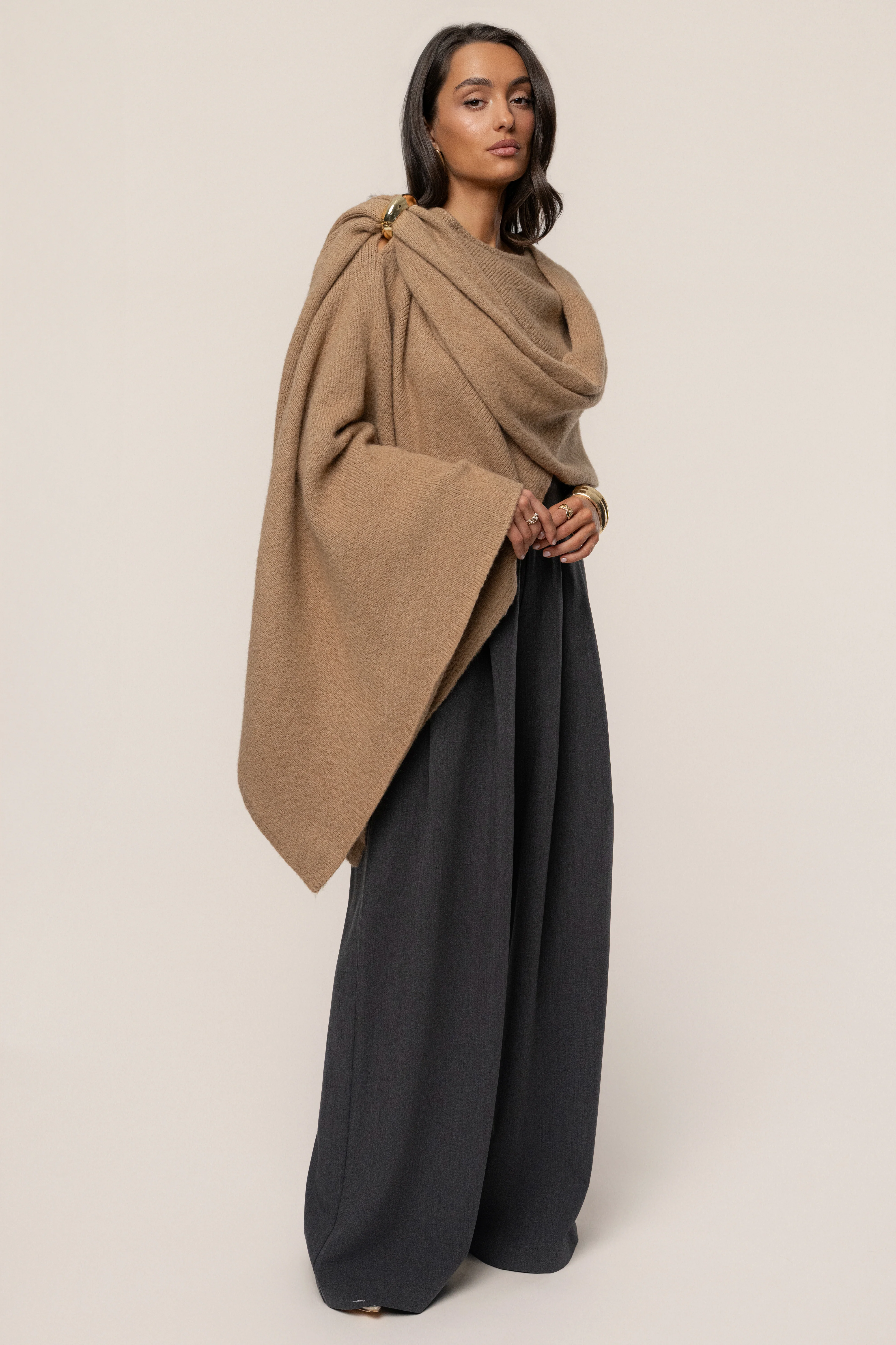 Taupe Radiance Knit Shawl - Image 5