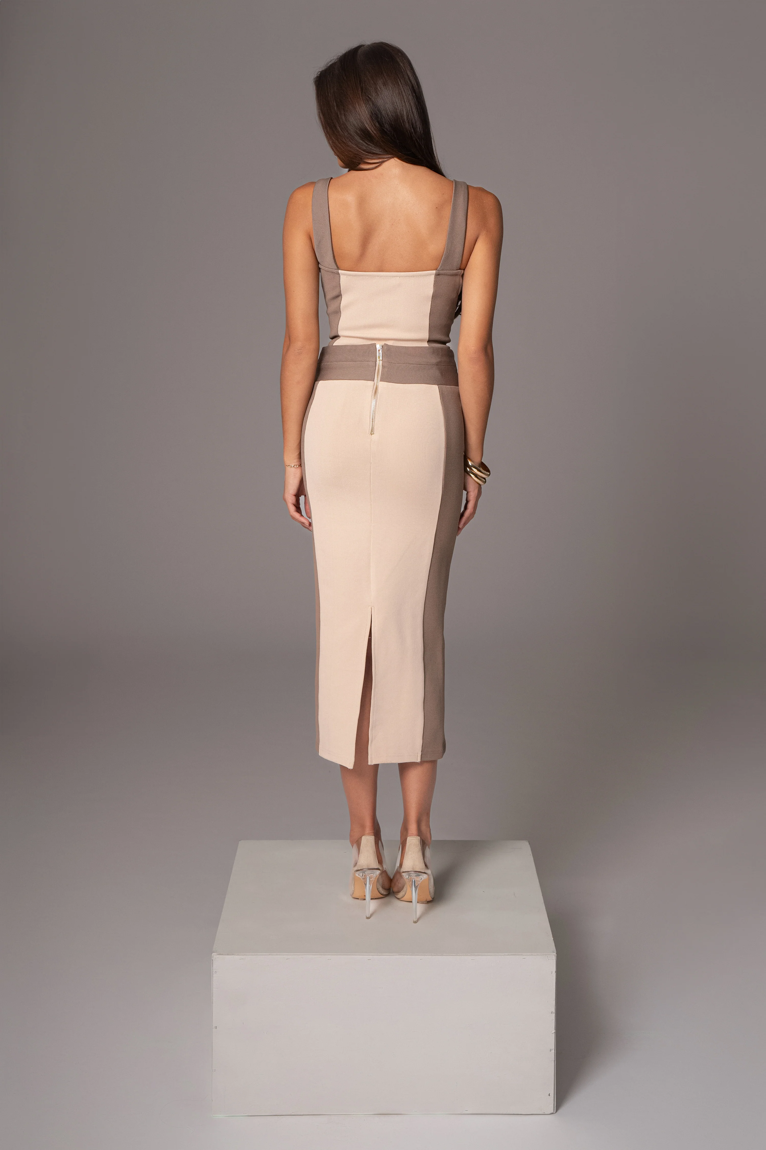 Taupe/Tan Celebration Colorblock Midi Skirt - Image 5