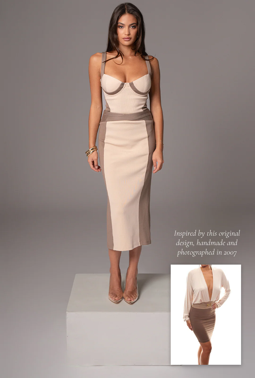 Taupe/Tan Throwback Colorblock Bodysuit - Image 9