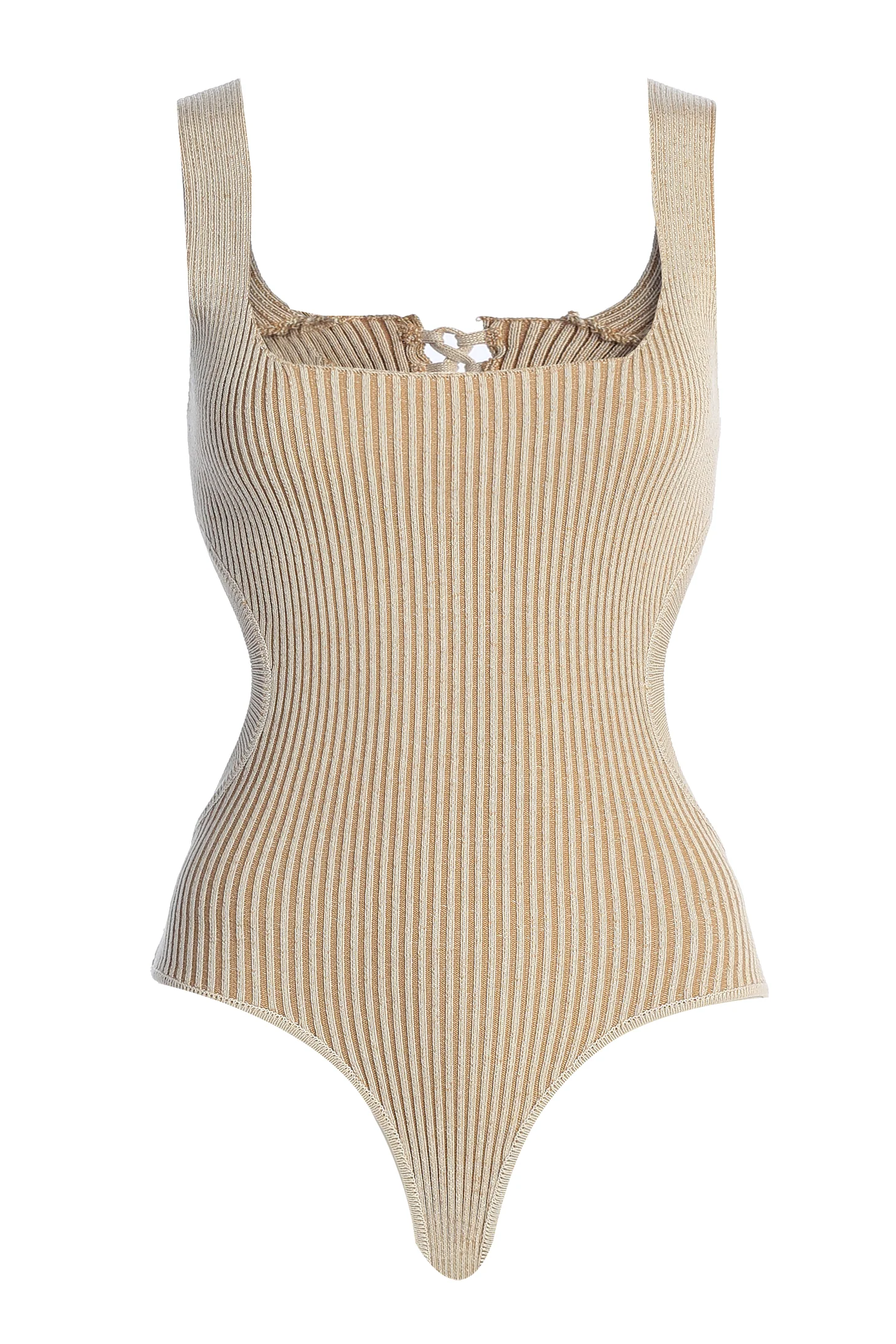 Taupe/White Deana Ribbed Bodysuit - Image 4