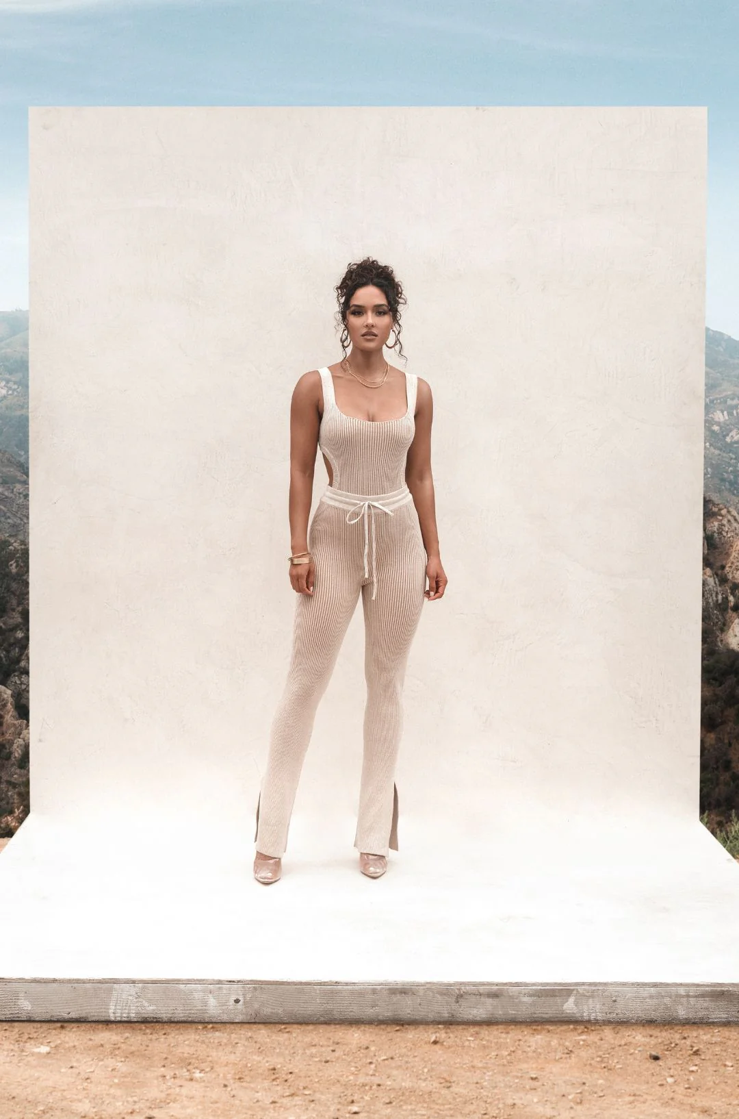 Taupe/White Deana Ribbed Bodysuit - Image 5