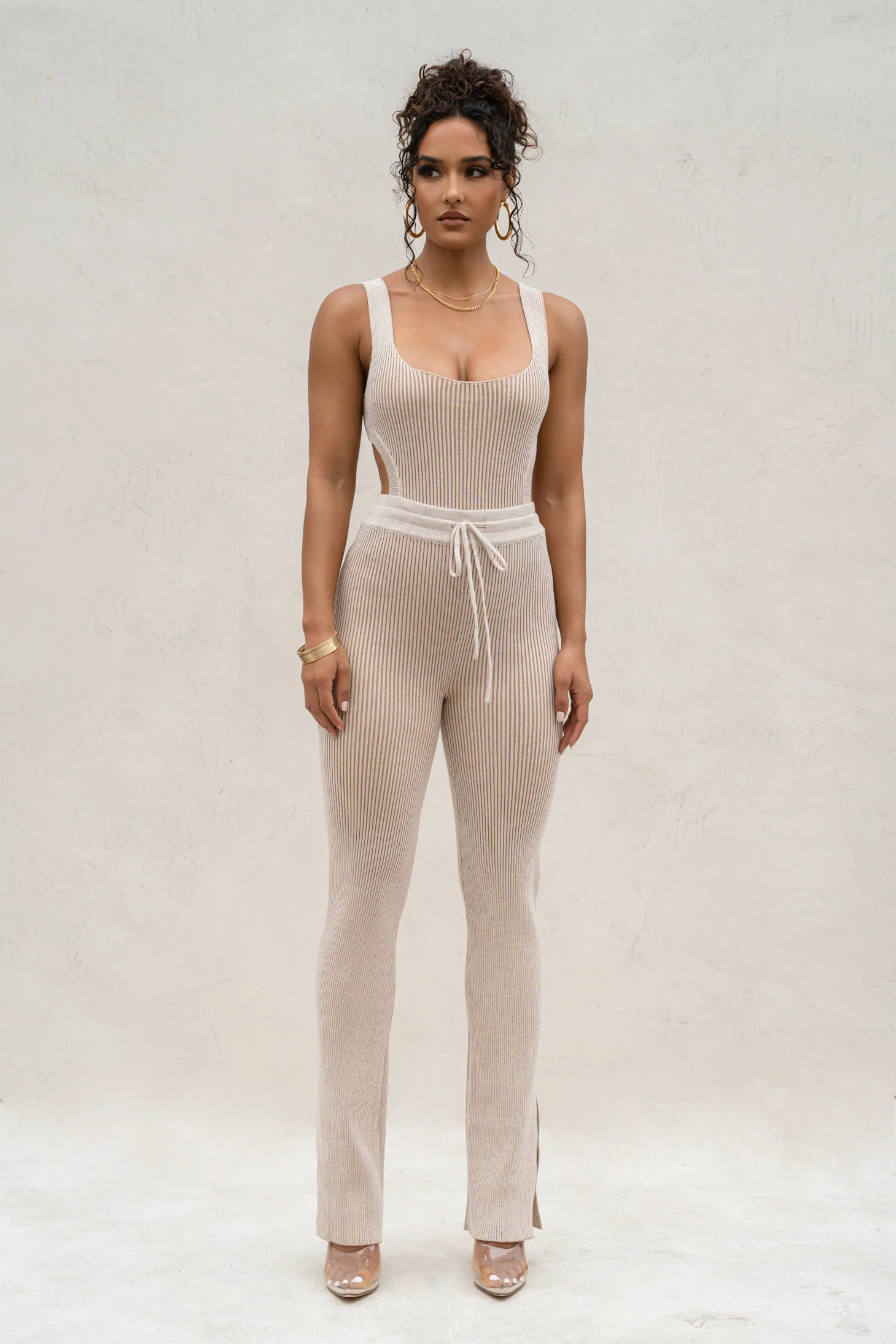 Taupe/White Deana Ribbed Bodysuit - Image 6