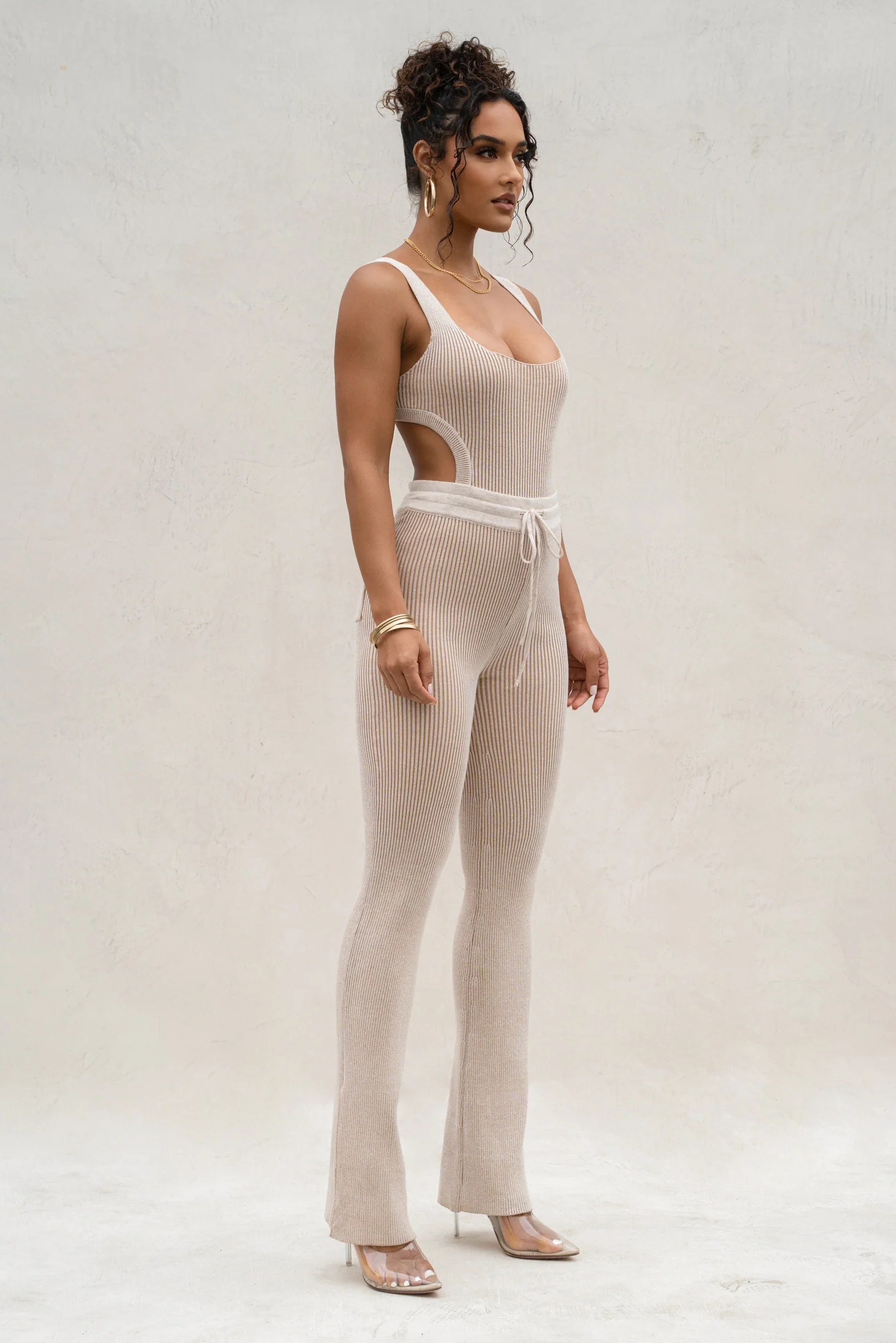 Taupe/White Deana Ribbed Bodysuit - Image 9