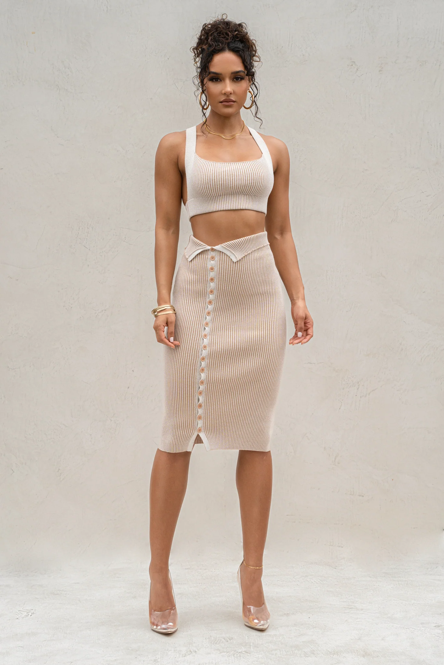 Taupe/White Over The Top Skirt - Image 2