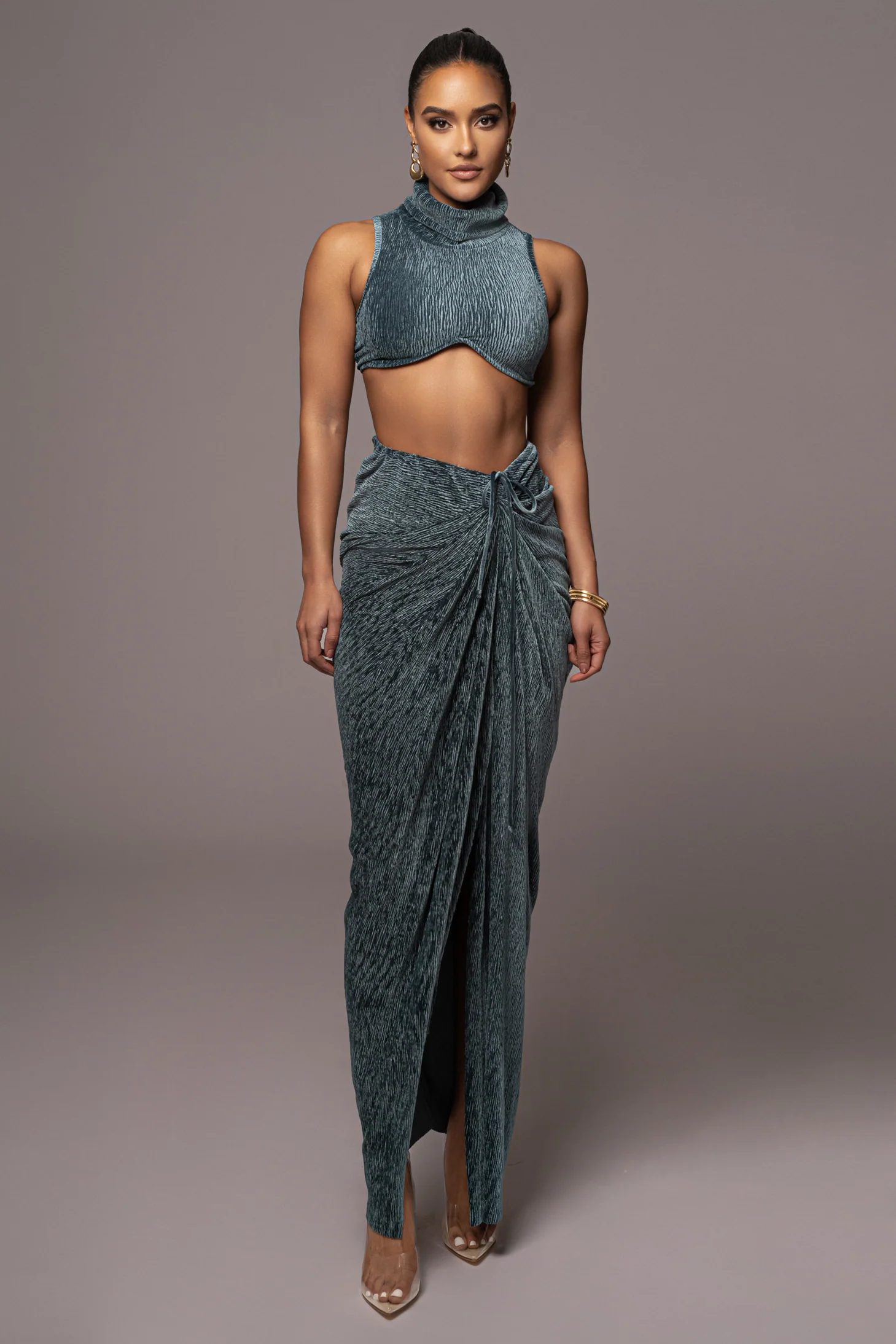 Teal Chosen One Velvet Skirt Set - Image 3