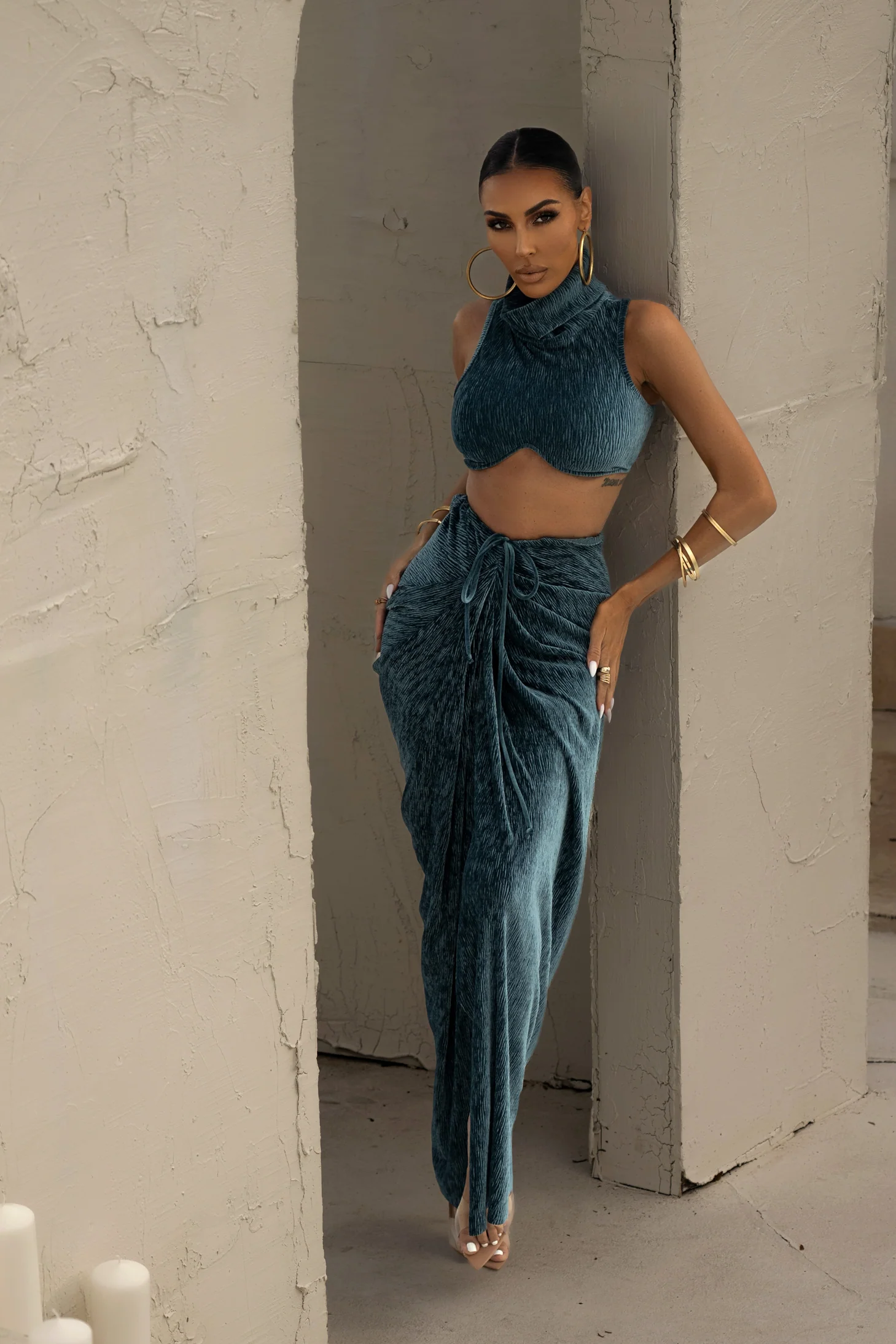Teal Chosen One Velvet Skirt Set - Image 6