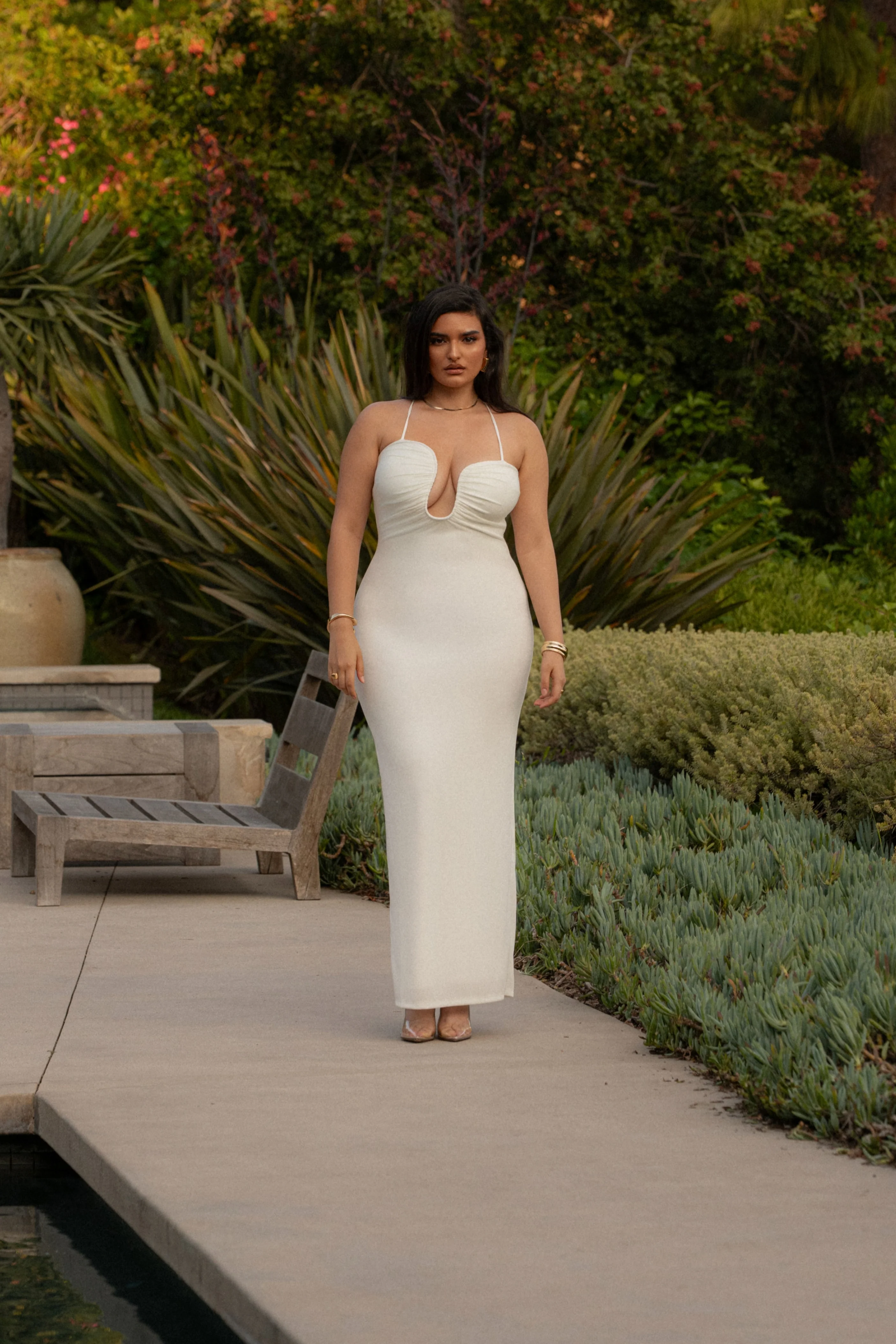 White Eclipse Plunge Neck Dress - Image 4