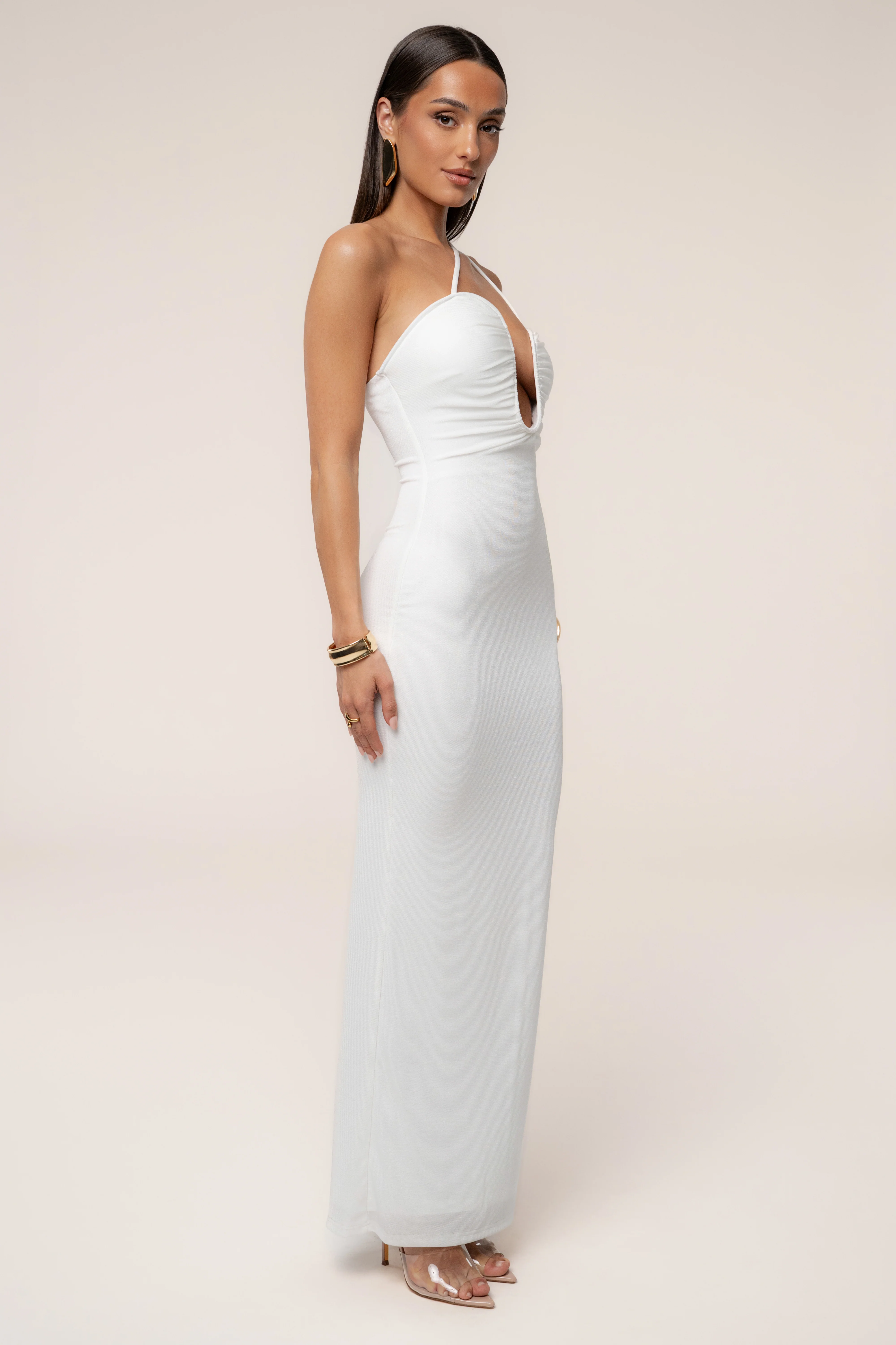 White Eclipse Plunge Neck Dress - Image 7