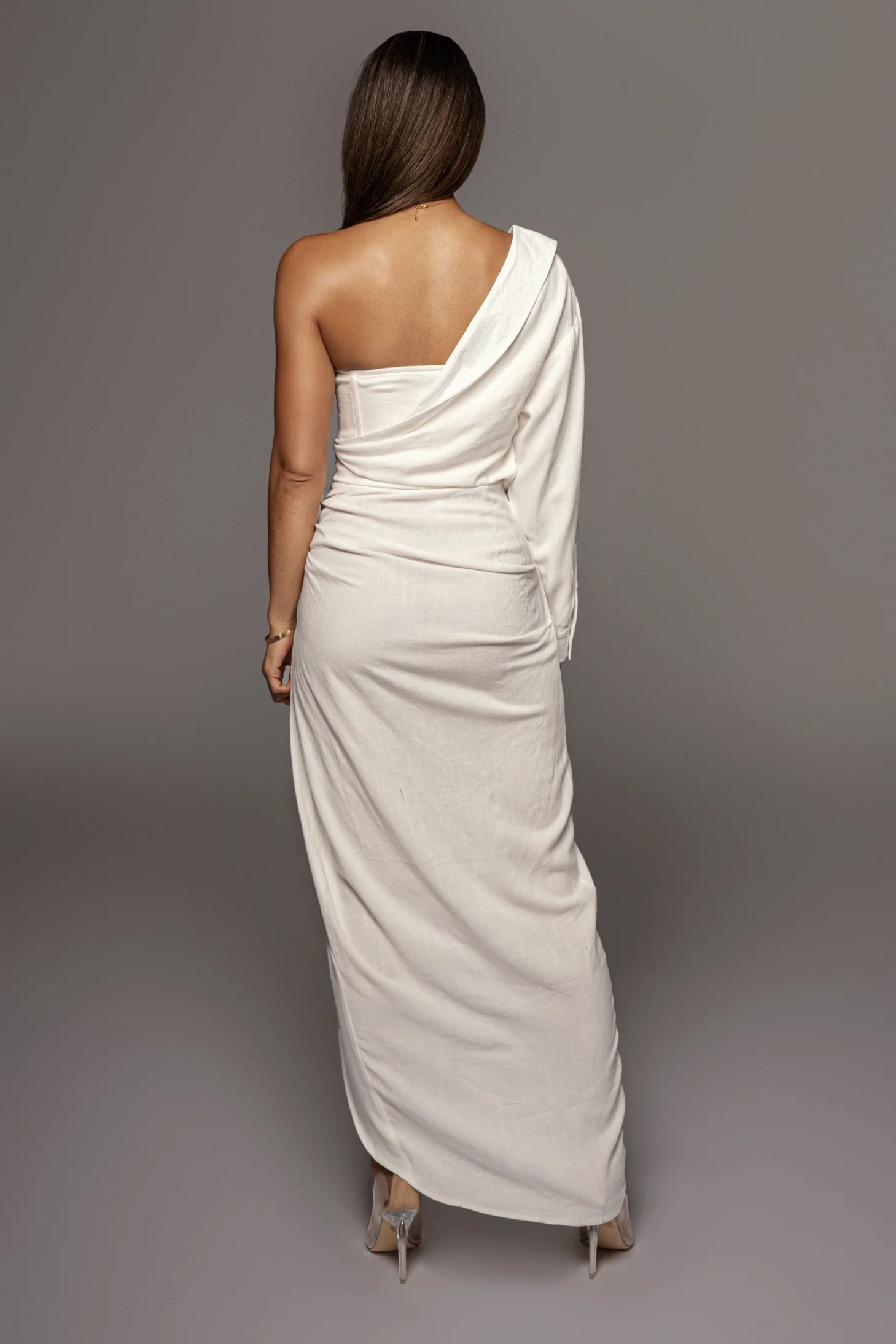 White Evita Linen Draped Dress - Image 20