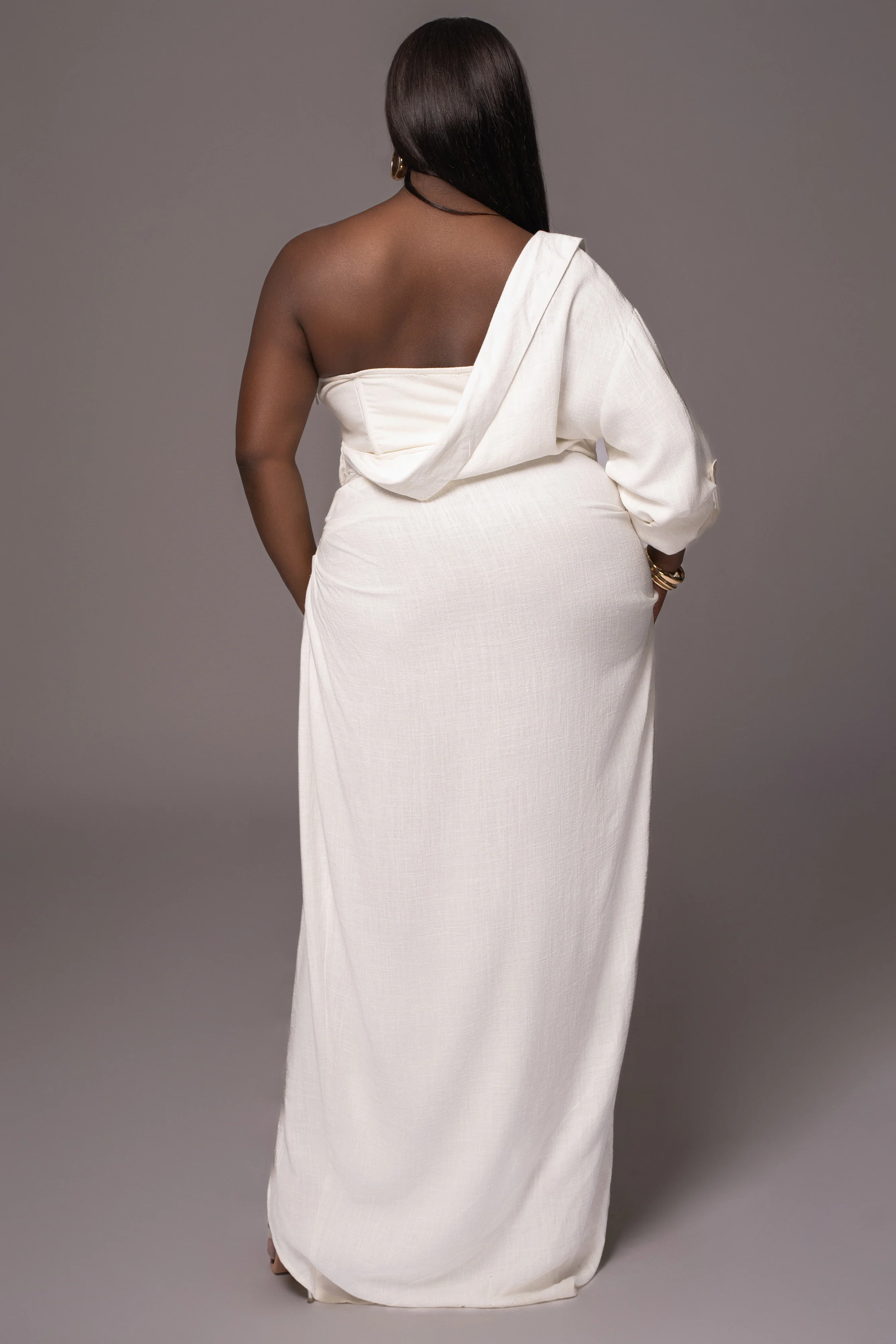 White Evita Linen Draped Dress - Image 21