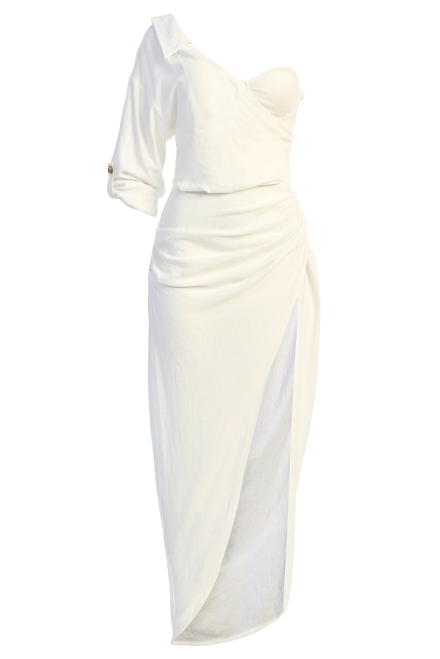 White Evita Linen Draped Dress - Image 4