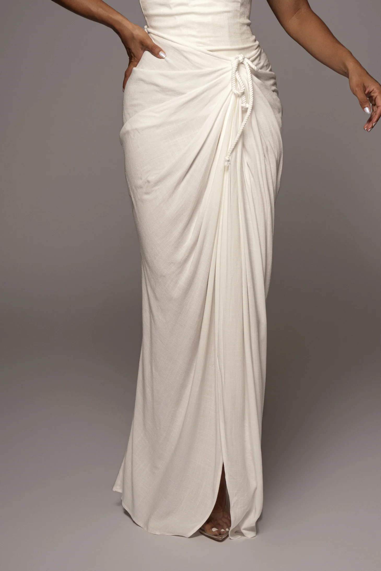 White Noelia Linen Slit Skirt - Image 5