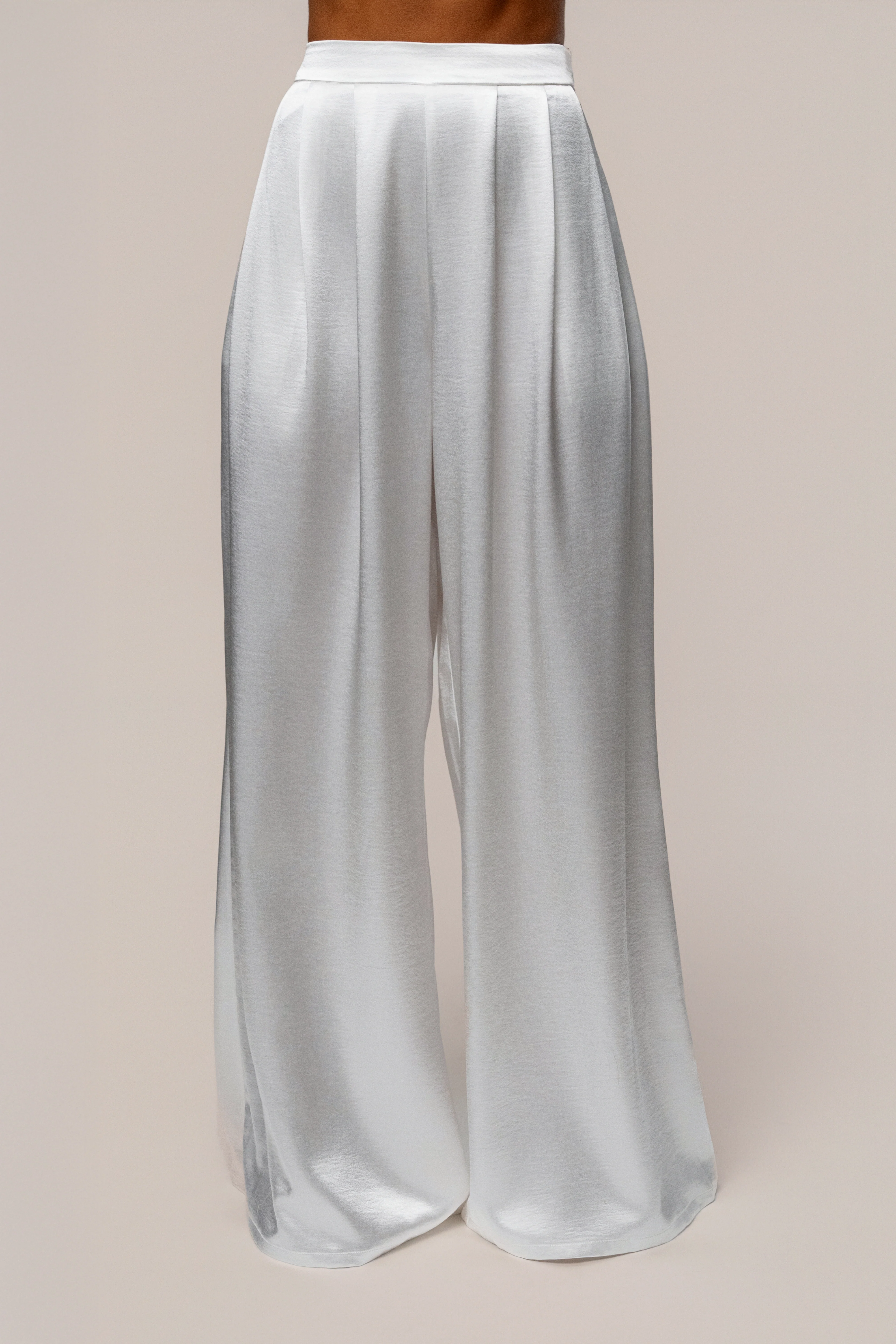 White Satin Bliss Pleated Pant - Image 3