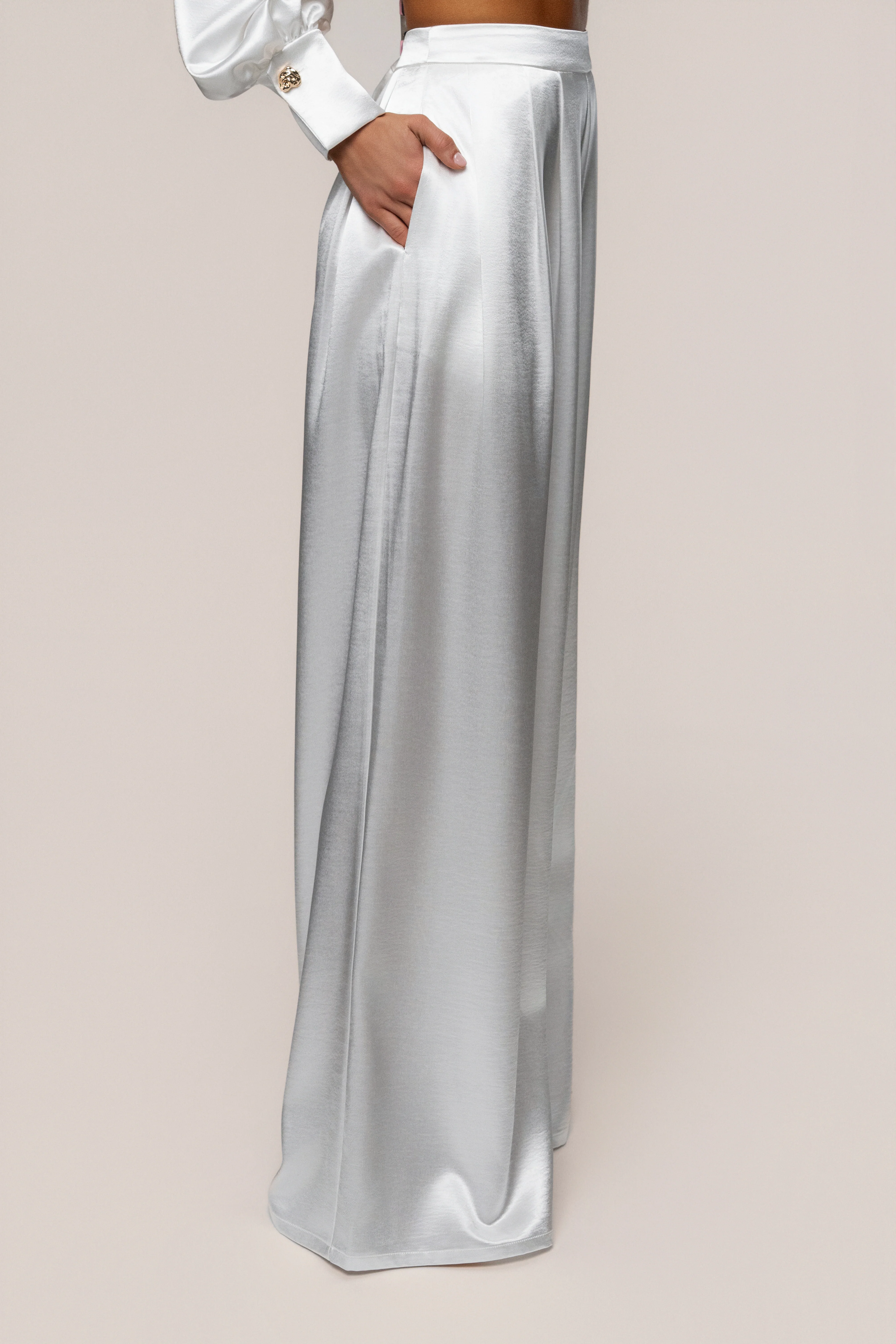 White Satin Bliss Pleated Pant - Image 6