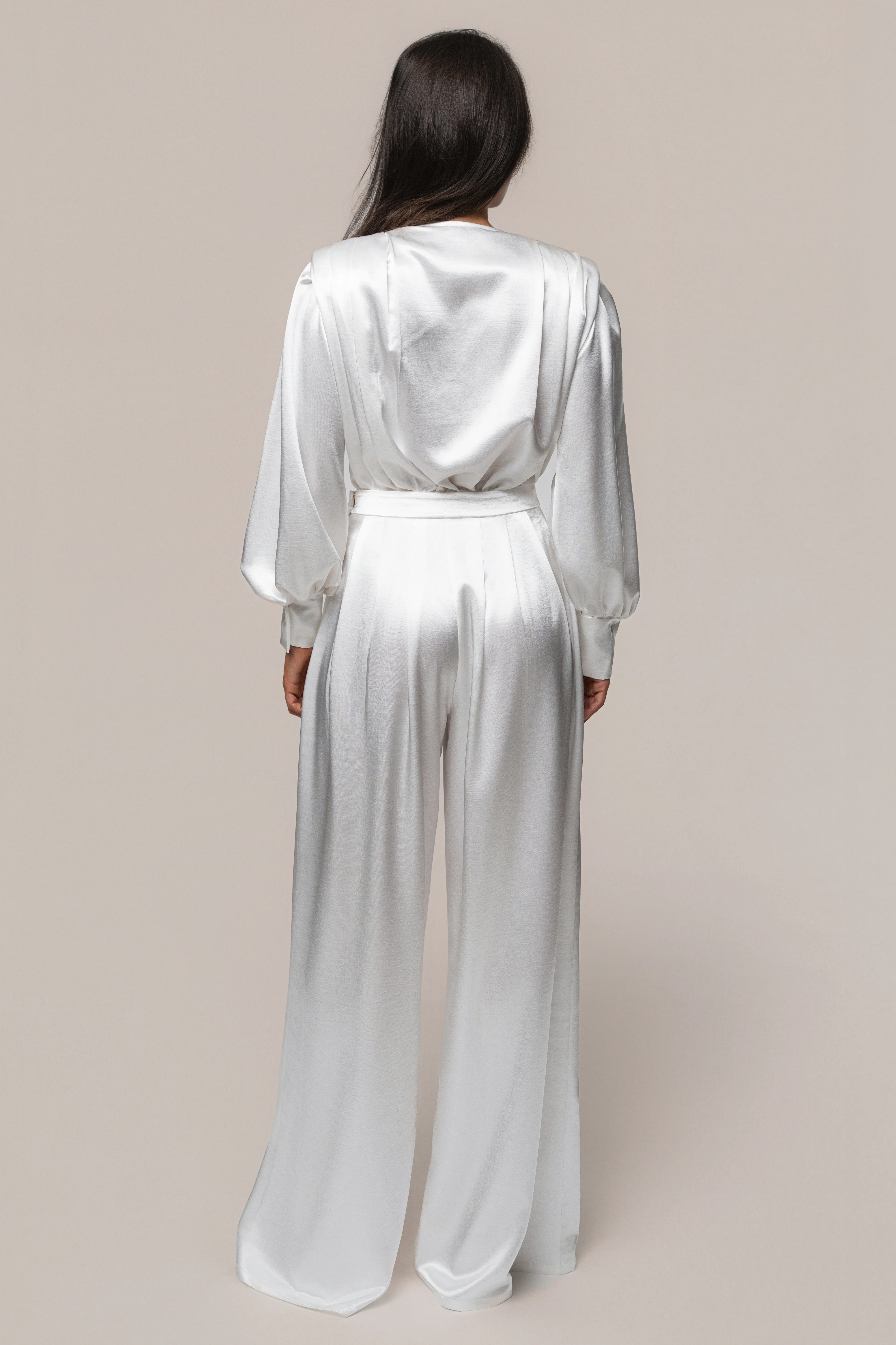 White Satin Bliss Pleated Pant - Image 9