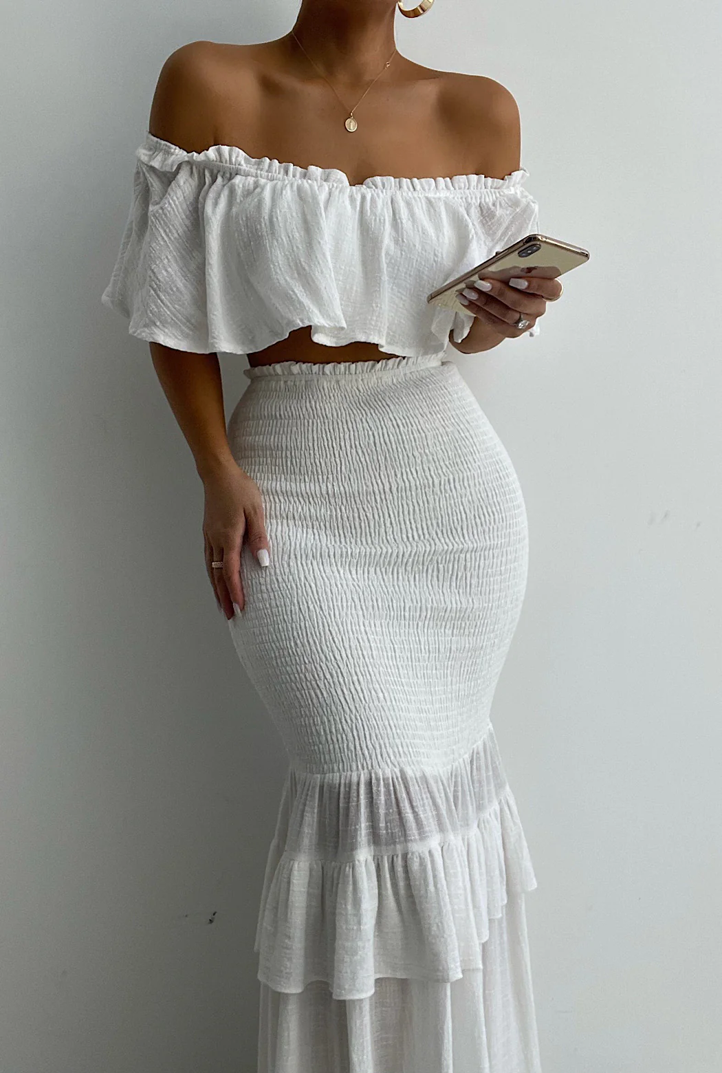 White Sienna Ruffled Skirt Set - Image 3