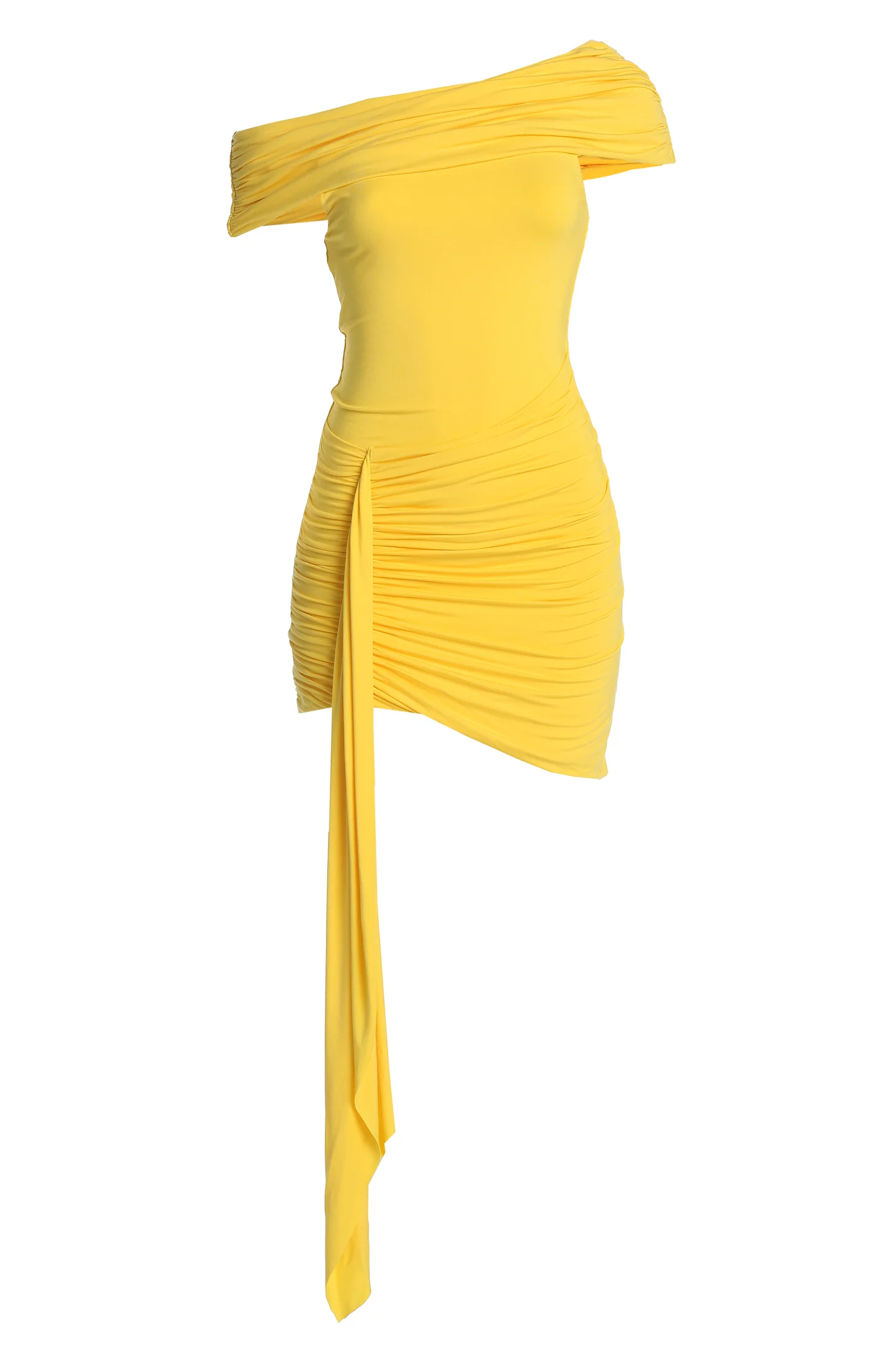 Yellow Off The Shoulder Drape Dress - Image 2