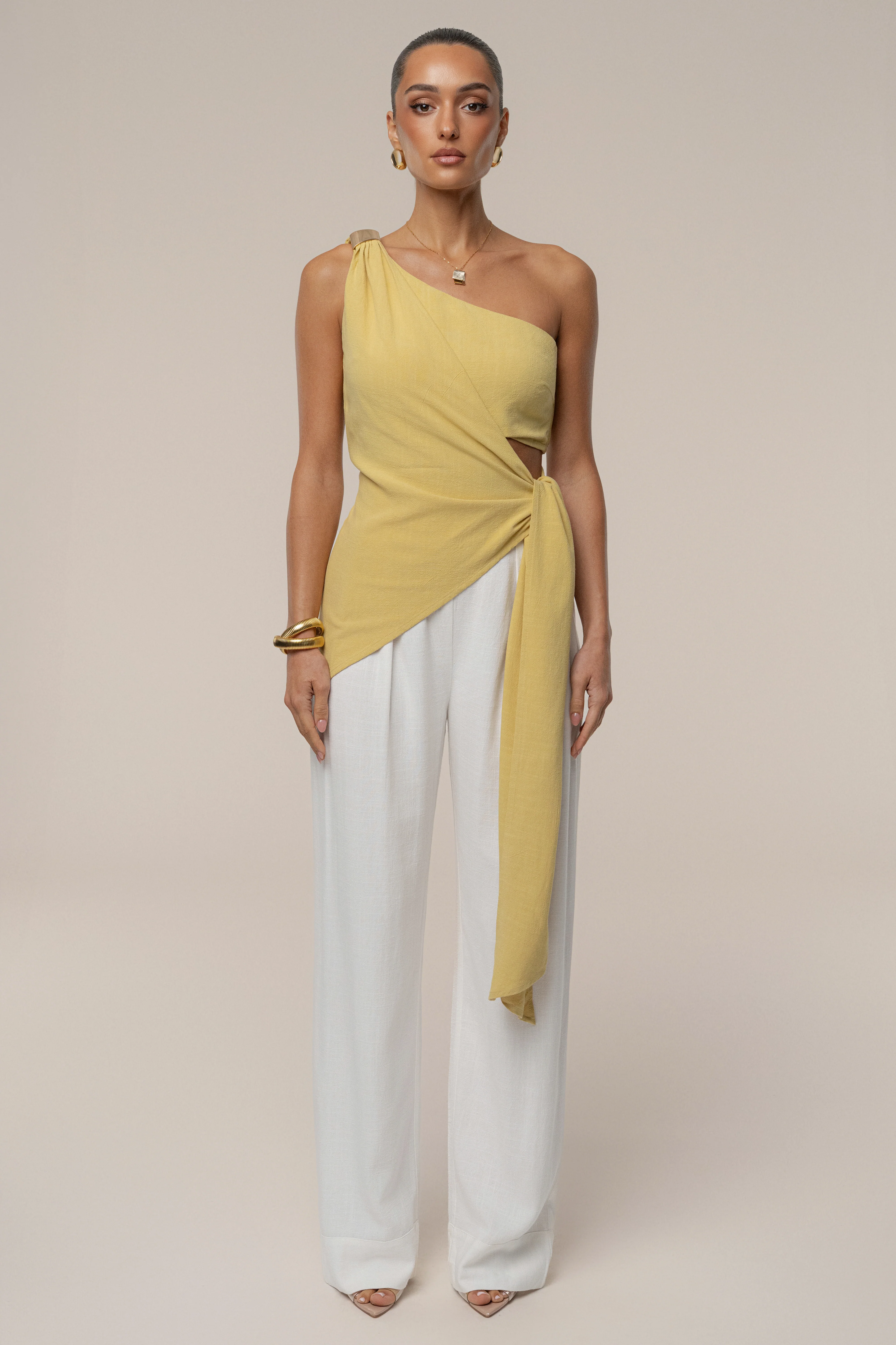 Yellow Palmera One Shoulder Top - Image 3