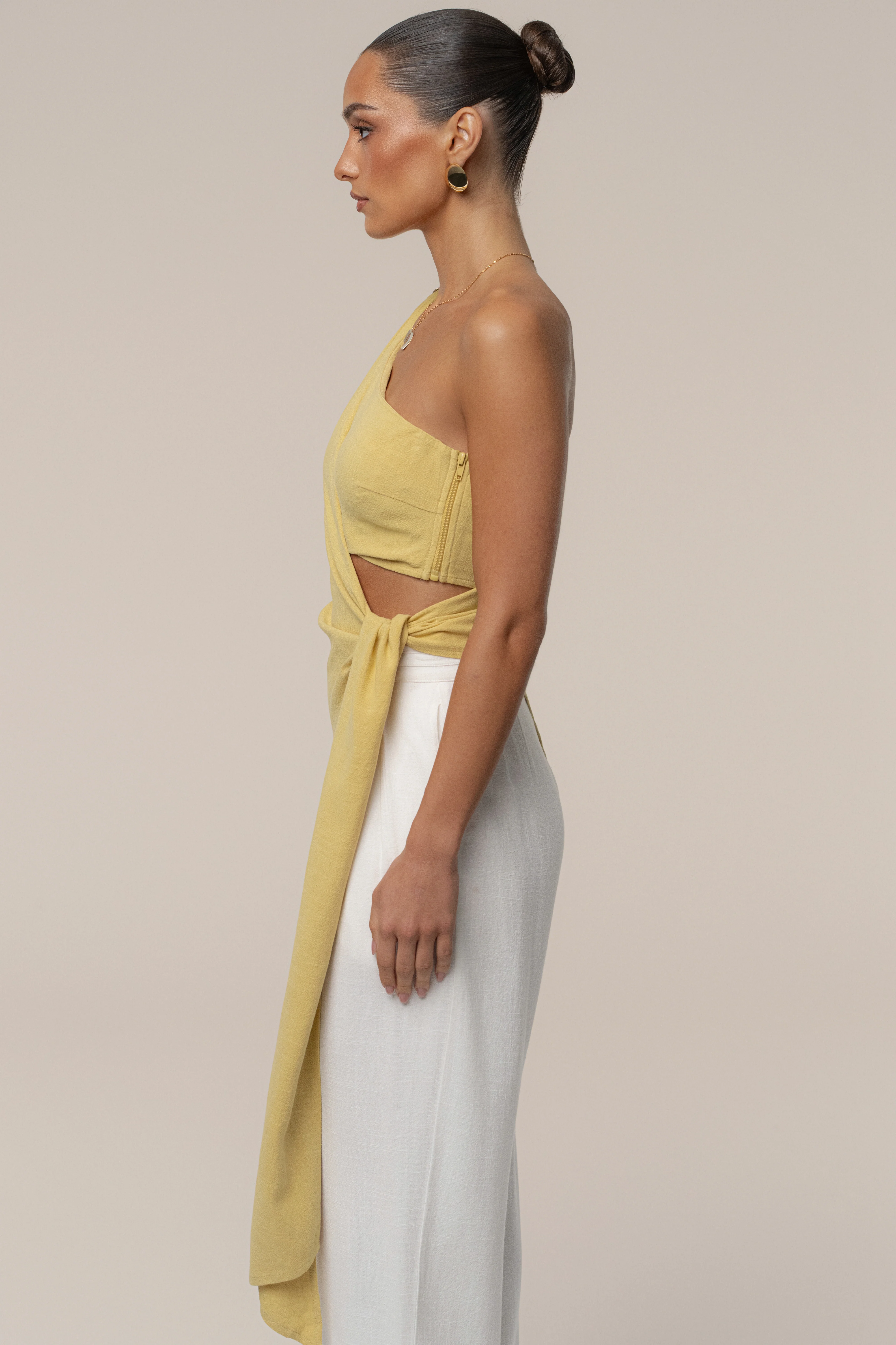 Yellow Palmera One Shoulder Top - Image 8