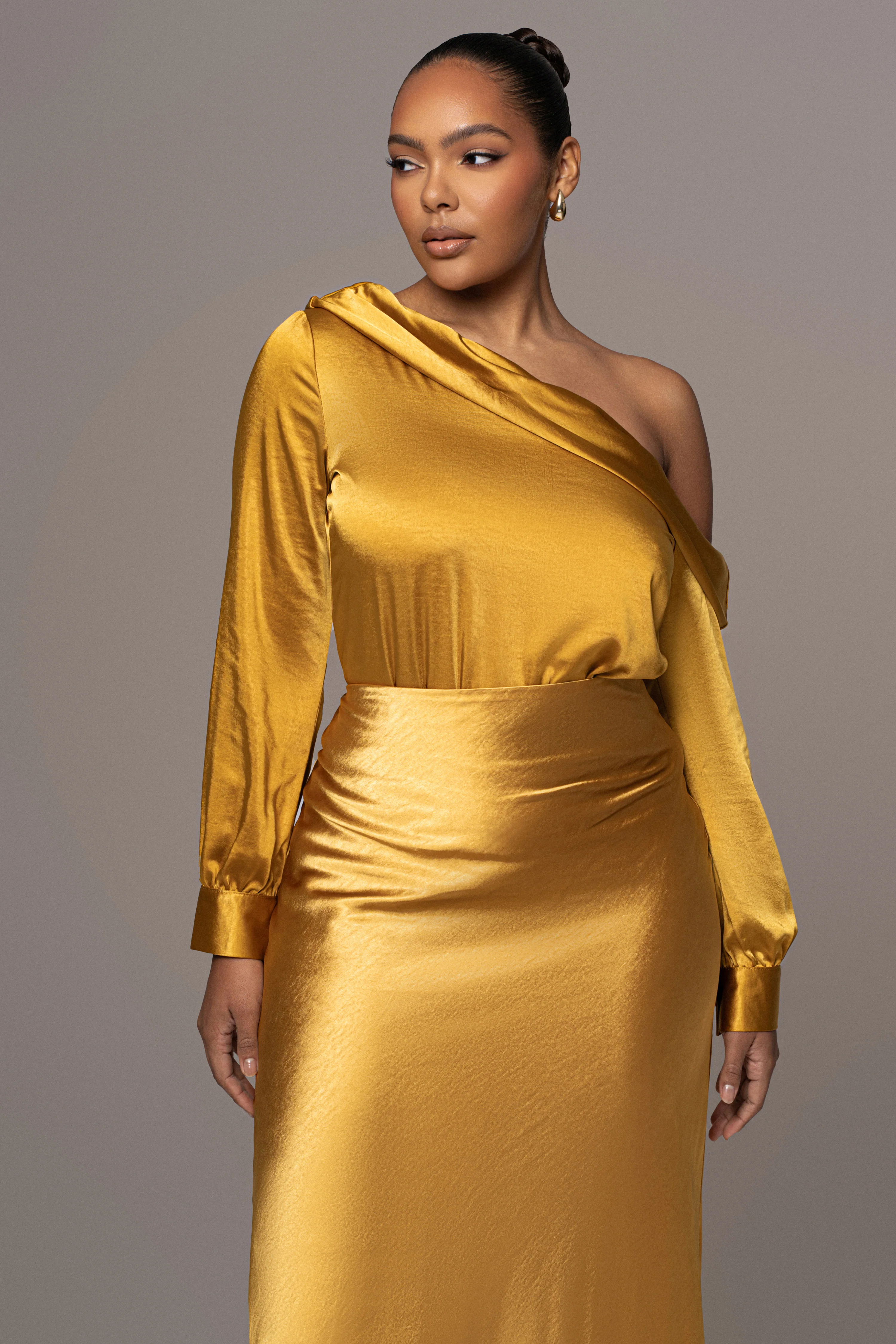 Yellow Satin Rima Asymmetrical Bodysuit - Image 2