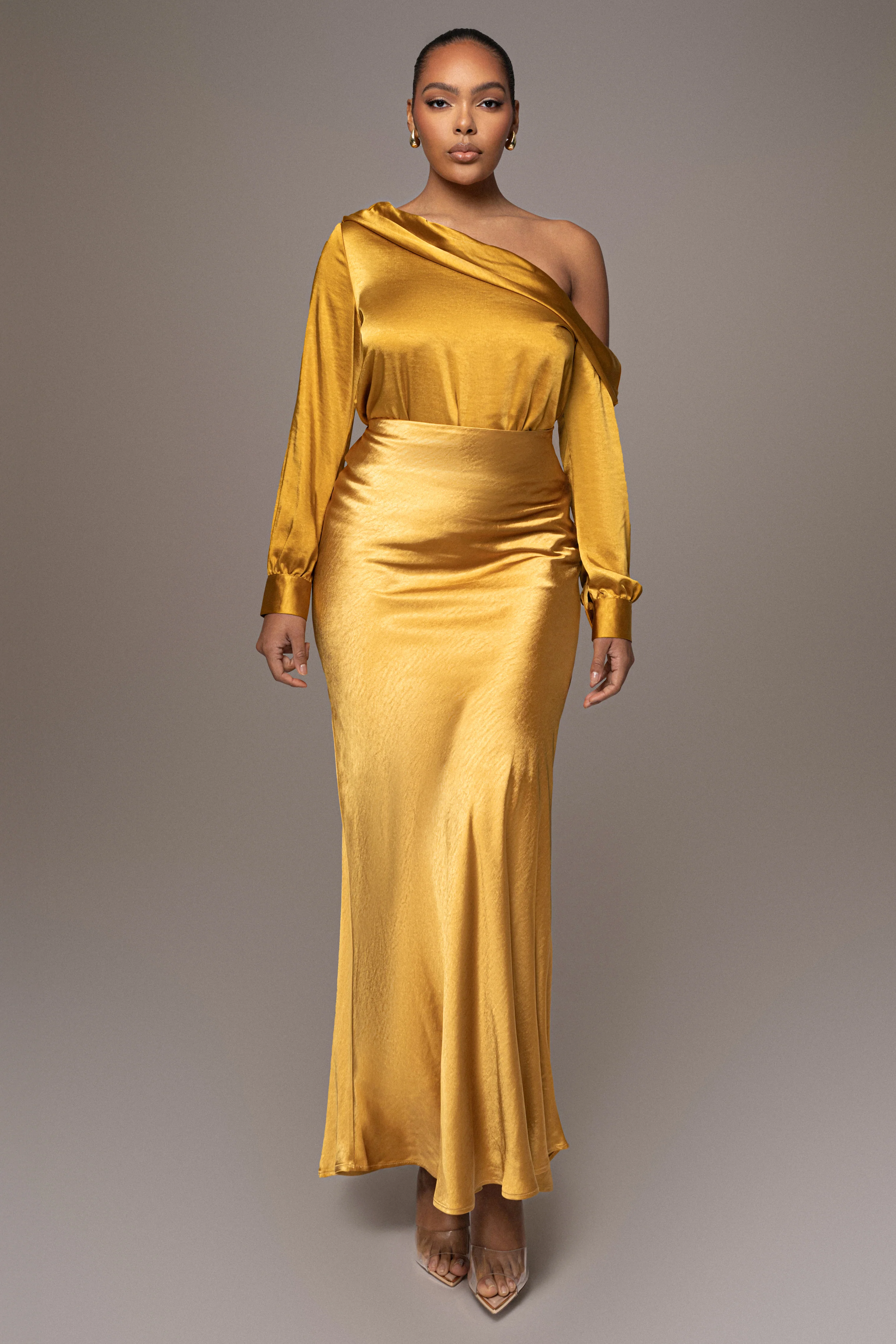 Yellow Satin Rima Asymmetrical Bodysuit - Image 3