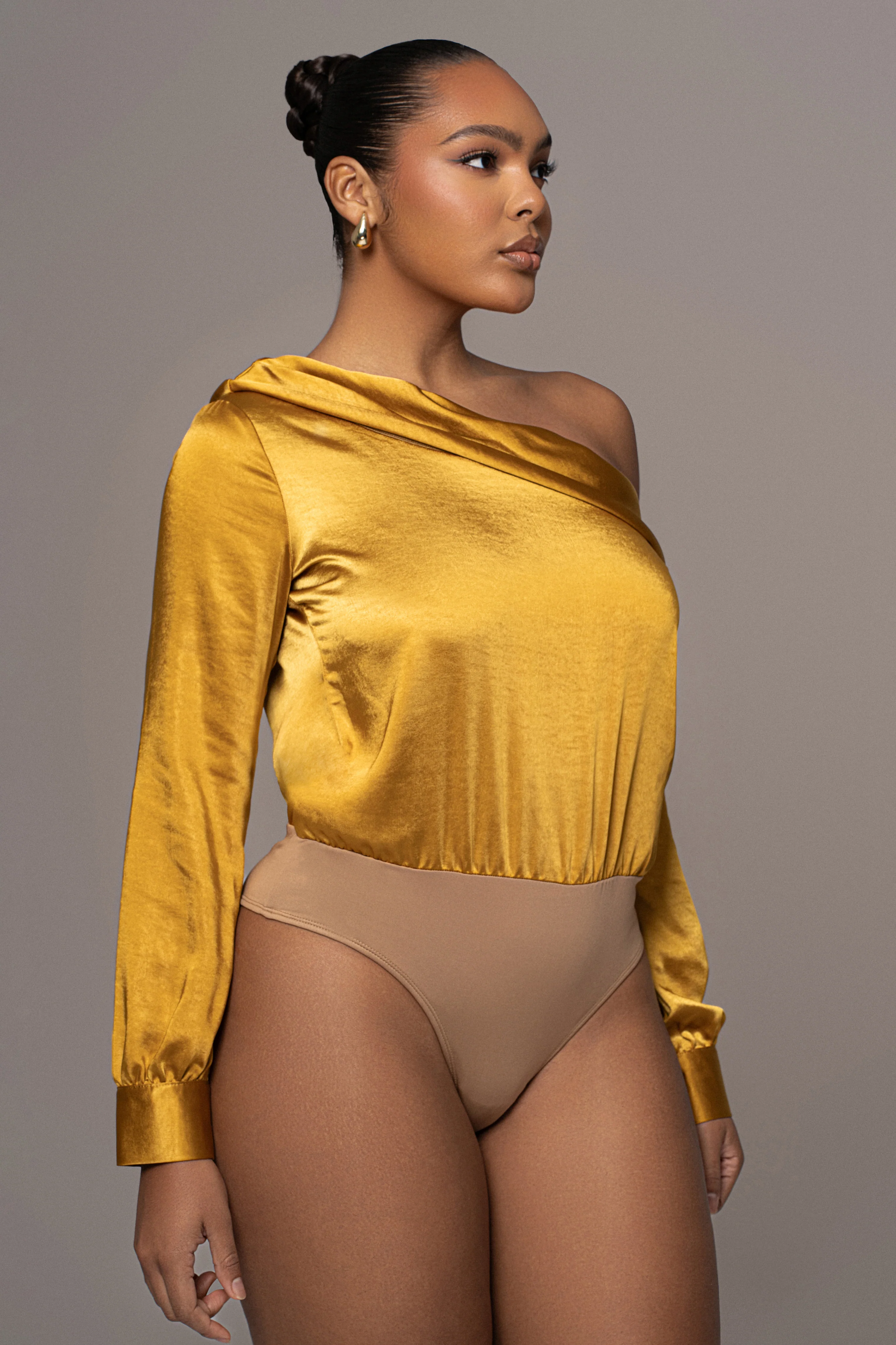 Yellow Satin Rima Asymmetrical Bodysuit - Image 6