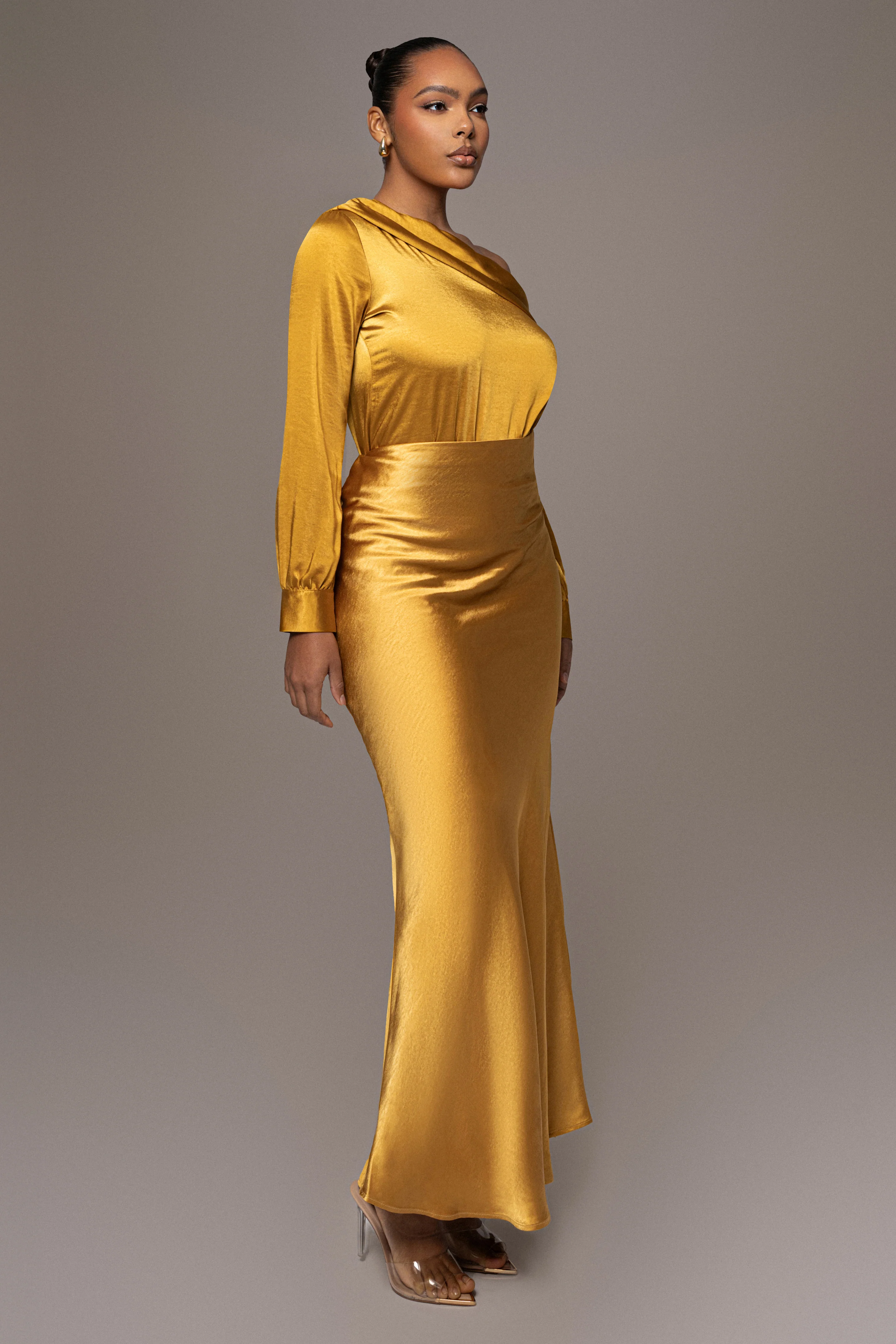 Yellow Satin Rima Asymmetrical Bodysuit - Image 7