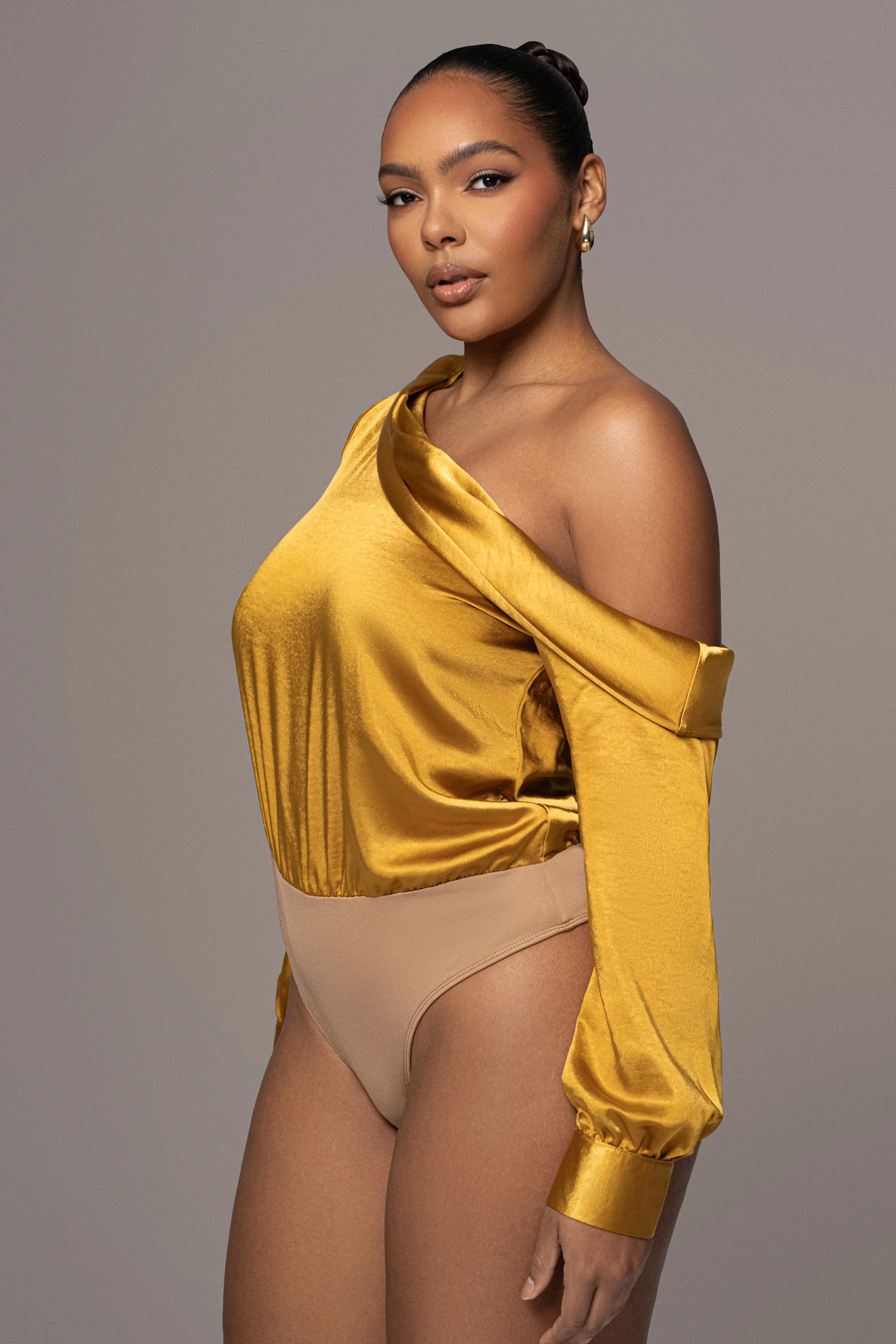 Yellow Satin Rima Asymmetrical Bodysuit - Image 8