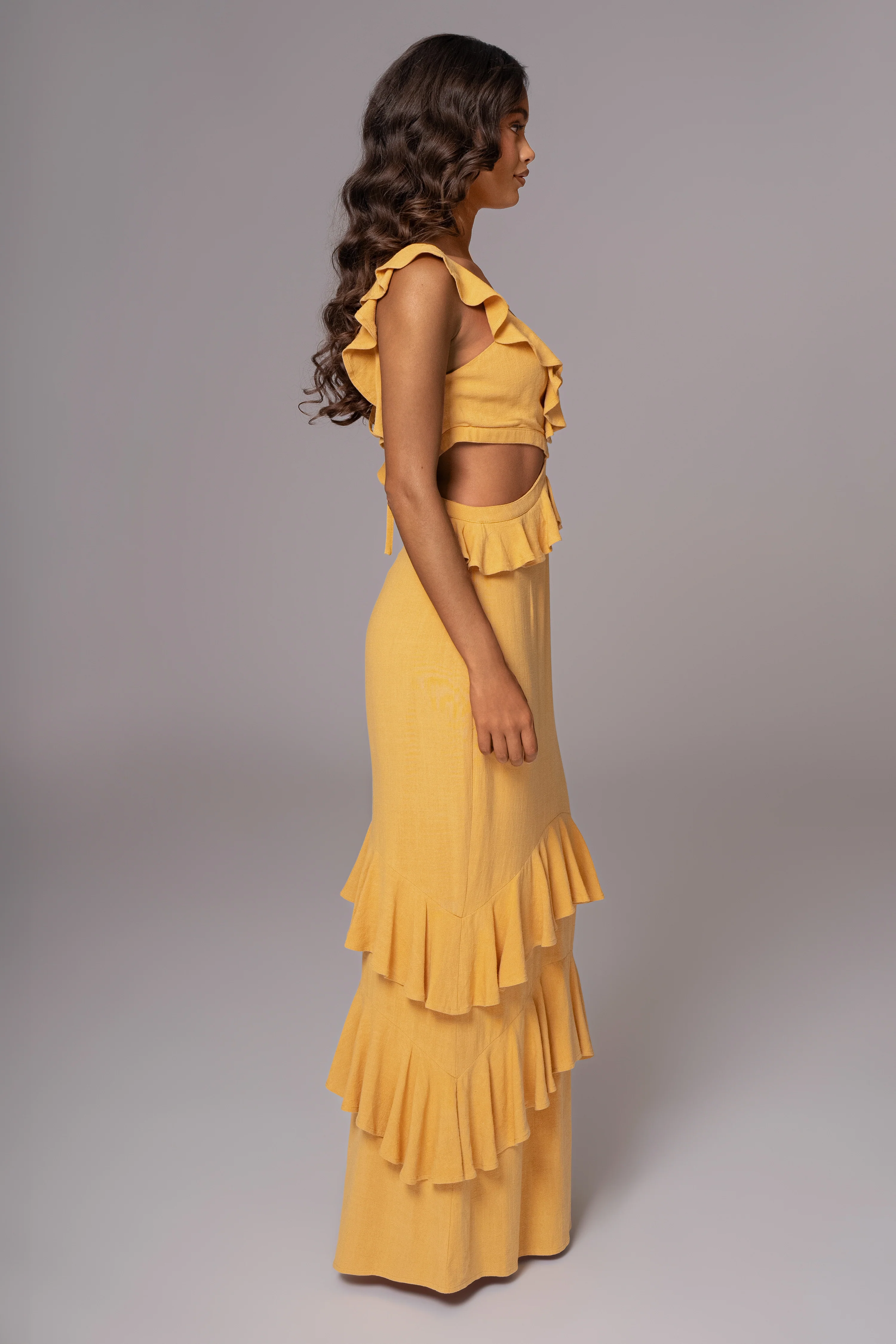 Yellow Sunshine Ruffle Linen Dress - Image 2